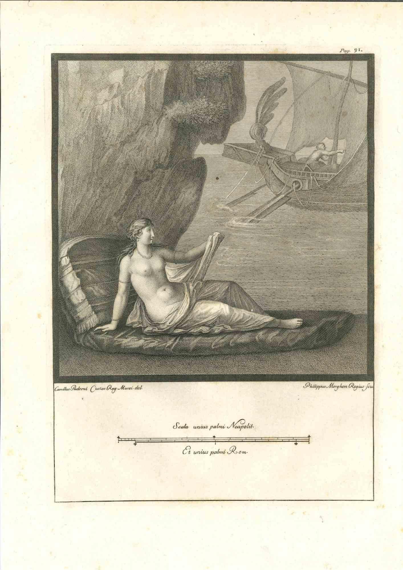 Fresco romain ancien - gravure originale de Carlo Nolli - 18ème siècle