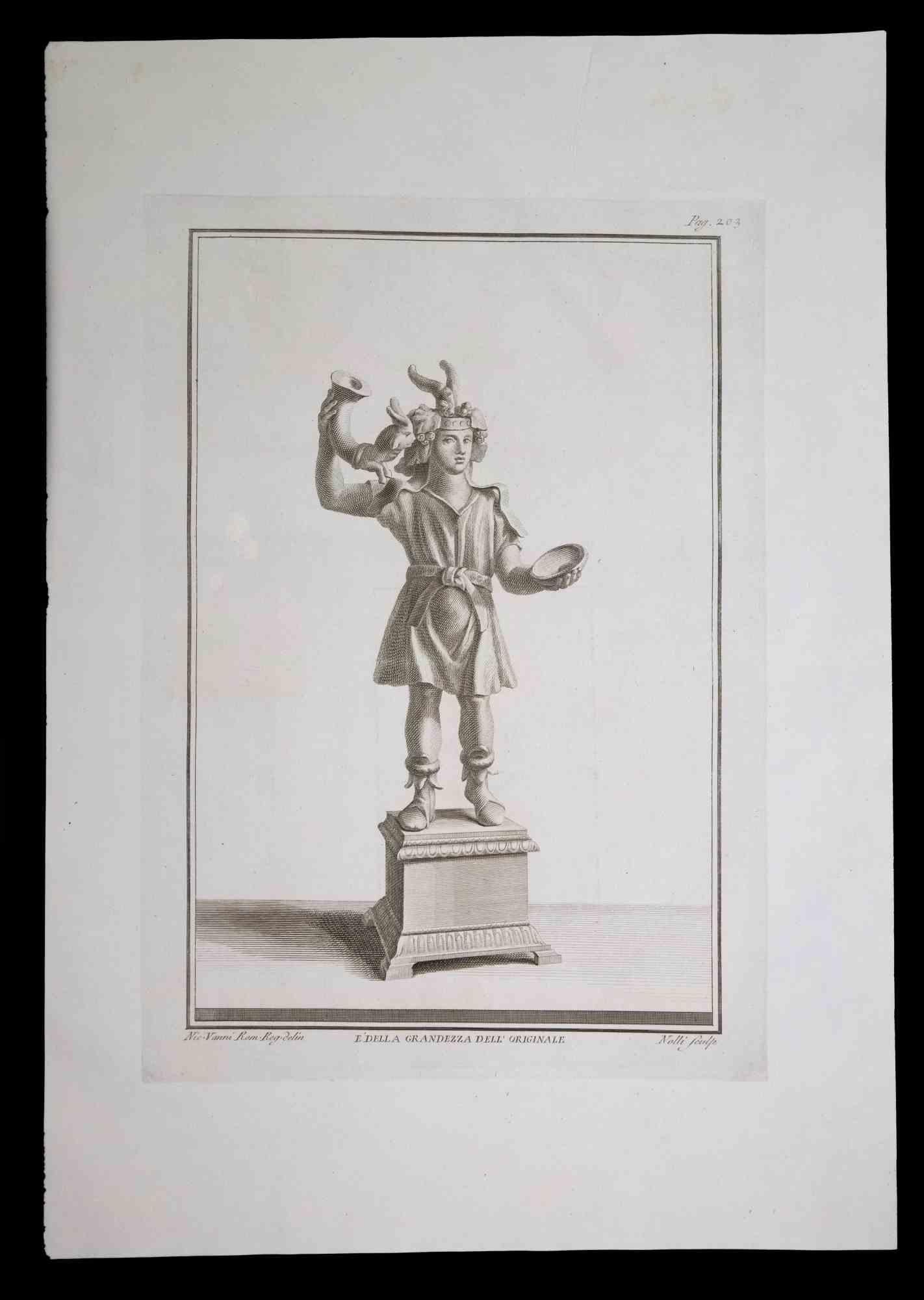 Carlo Nolli Figurative Print - Ancient Roman Statue - Etching by C. Nolli - 18th century