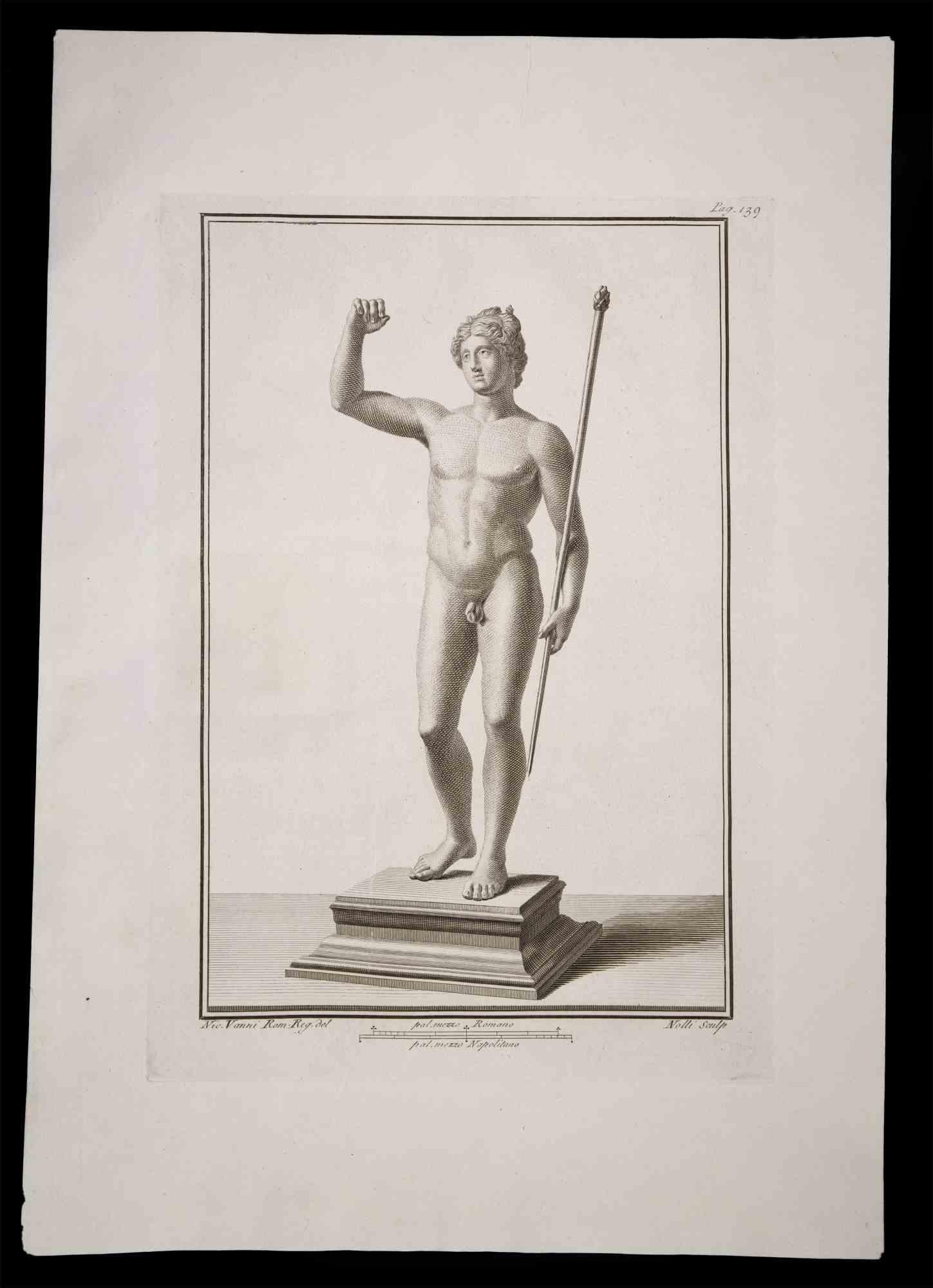 Carlo Nolli Figurative Print - Ancient Roman Statue - Etching by C. Nolli - 18th century