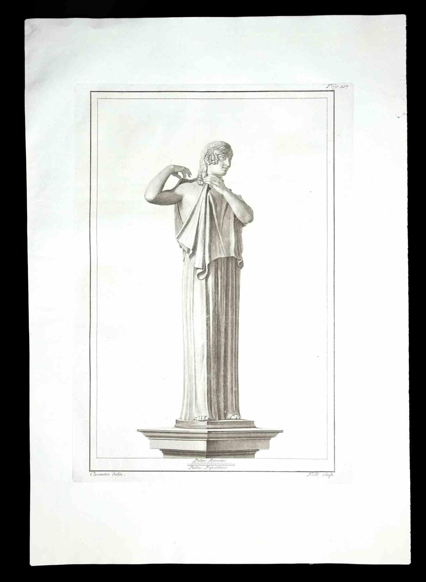 Ancient Roman statue, from the series "Antiquities of Herculaneum", is an original etching on paper realized by Carlo Nolli in the 18th century.

Signed on the plate, on the lower right.

Good conditions.

The etching belongs to the print suite