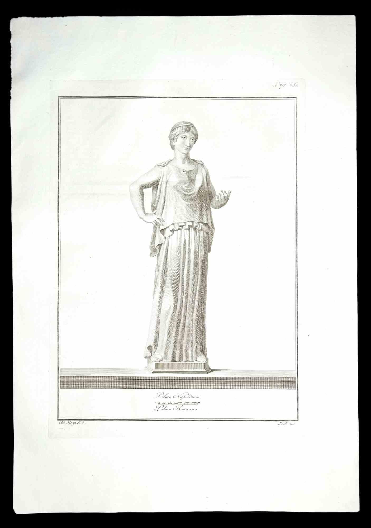 Ancient Roman Statue, from the series "Antiquities of Herculaneum", is an original etching on paper realized by Carlo Nolli in the 18th century.

Signed on the plate, on the lower right.

Good conditions.

The etching belongs to the print suite