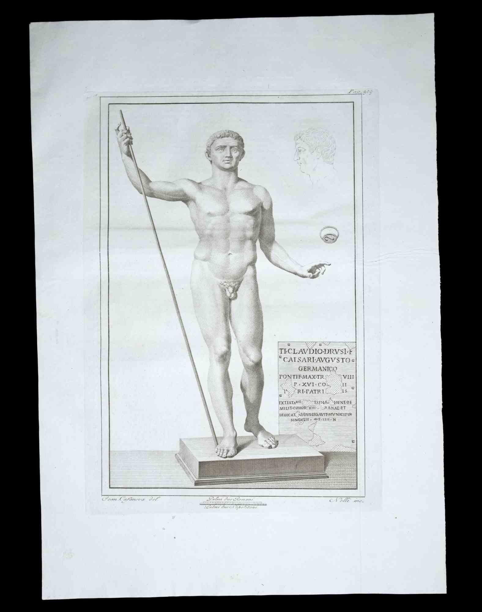 Ancient Roman Statue, from the series "Antiquities of Herculaneum", is an original etching on paper realized by Carlo Nolli in the 18th century.

Signed on plate on the lower right.

Good conditions with slight foxing.

The etching belongs to the