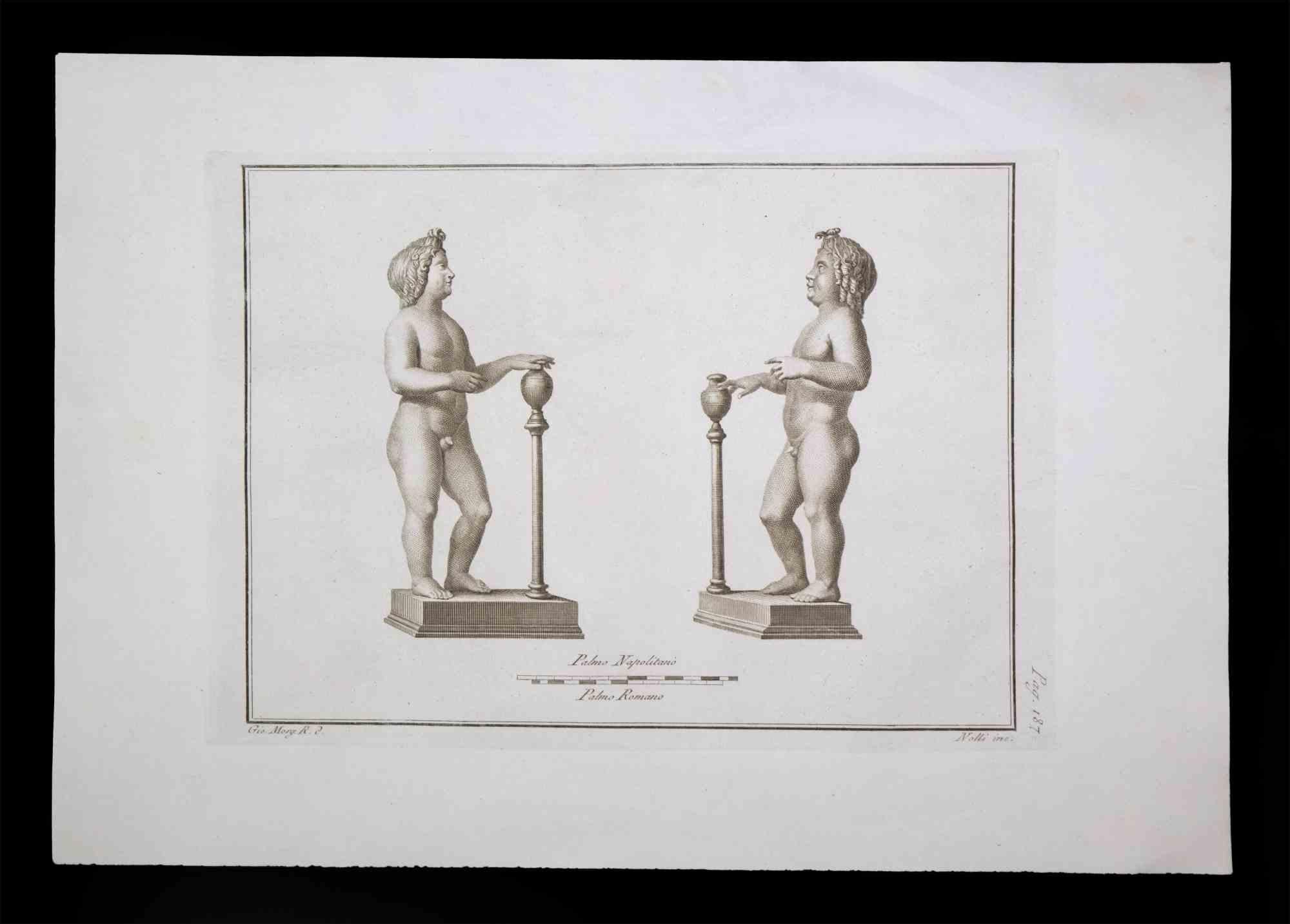 Statue romaine antique, de la série "Antiquités d'Herculanum", est une gravure originale sur papier réalisée par Carlo Nolli au 18ème siècle.

Signé sur la plaque, en bas à droite.

Bonnes conditions avec de légères pliures.

La gravure appartient à