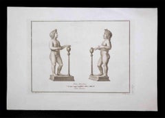 Statue romaine antique - gravure originale de Carlo Nolli - 18ème siècle