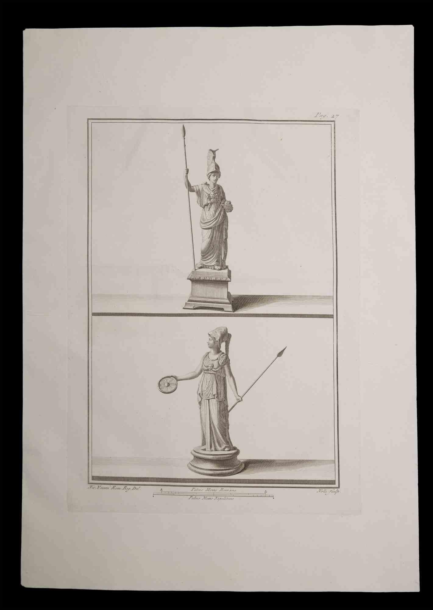 Ancient Roman Statue, from the series "Antiquities of Herculaneum", is an original etching on paper realized by Carlo Nolli in the 18th Century.

Signed on the plate, on the lower right.

Good conditions with slight folding.

The etching belongs to