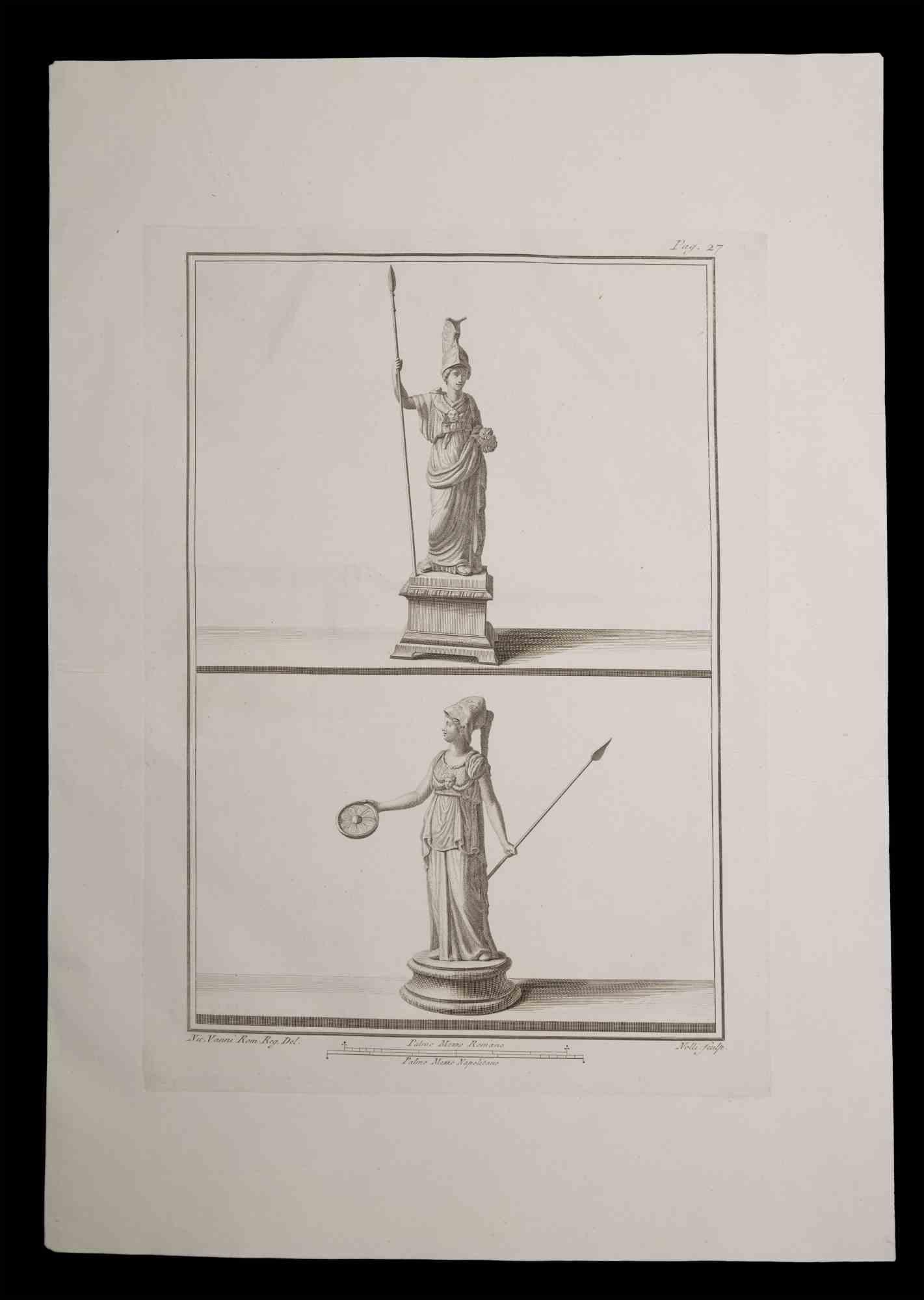 Ancient Roman Statue - Original Etching by Carlo Nolli - 18th Century