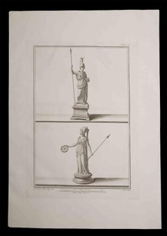 Statue romaine antique - gravure originale de Carlo Nolli - 18ème siècle