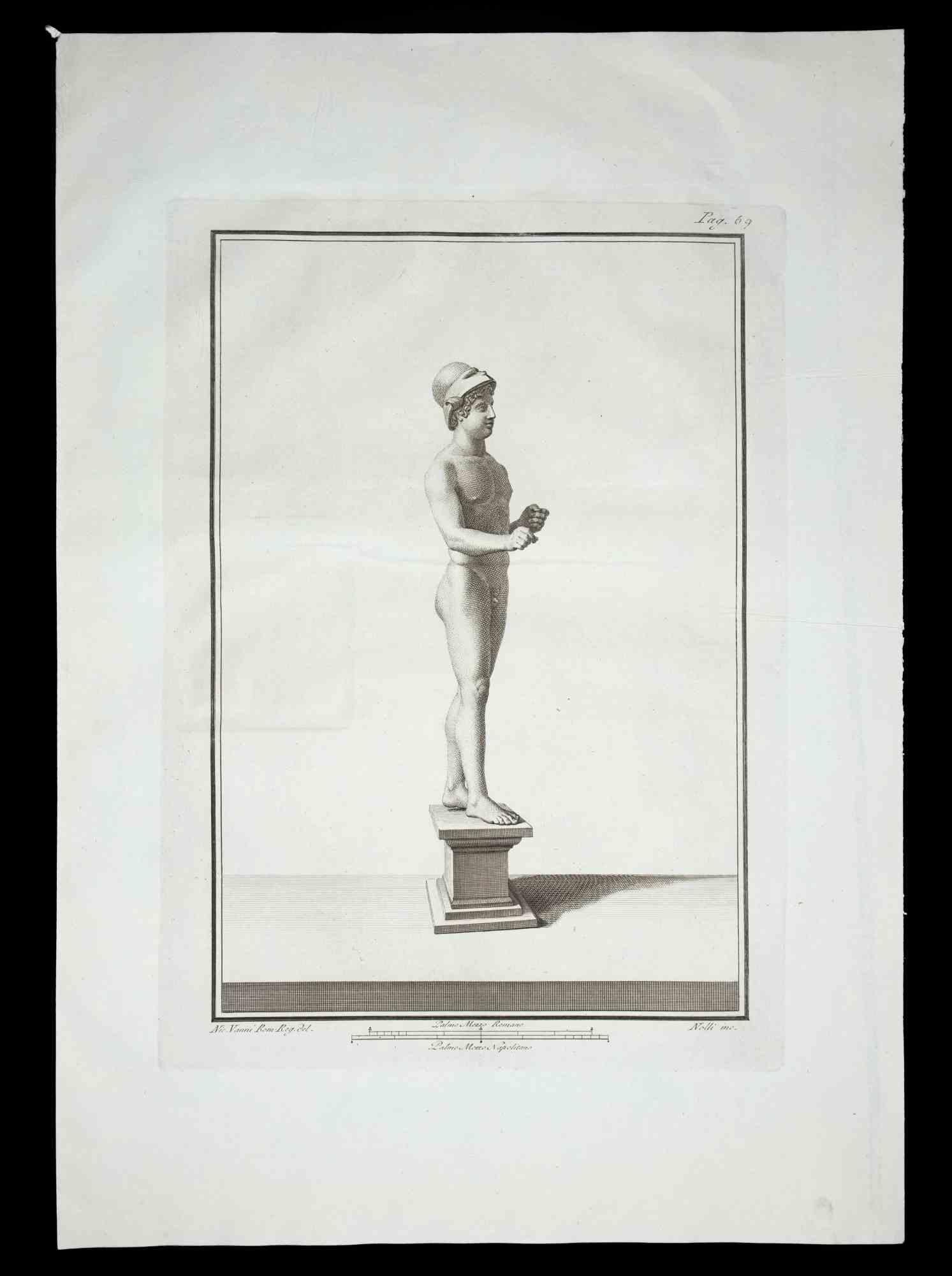 Ancient Roman statue, from the series "Antiquities of Herculaneum", is an original etching on paper realized by Carlo  Nolli in the 18th century.

Signed on the plate, on the lower right.

Good conditions with slight foxing.

The etching belongs to