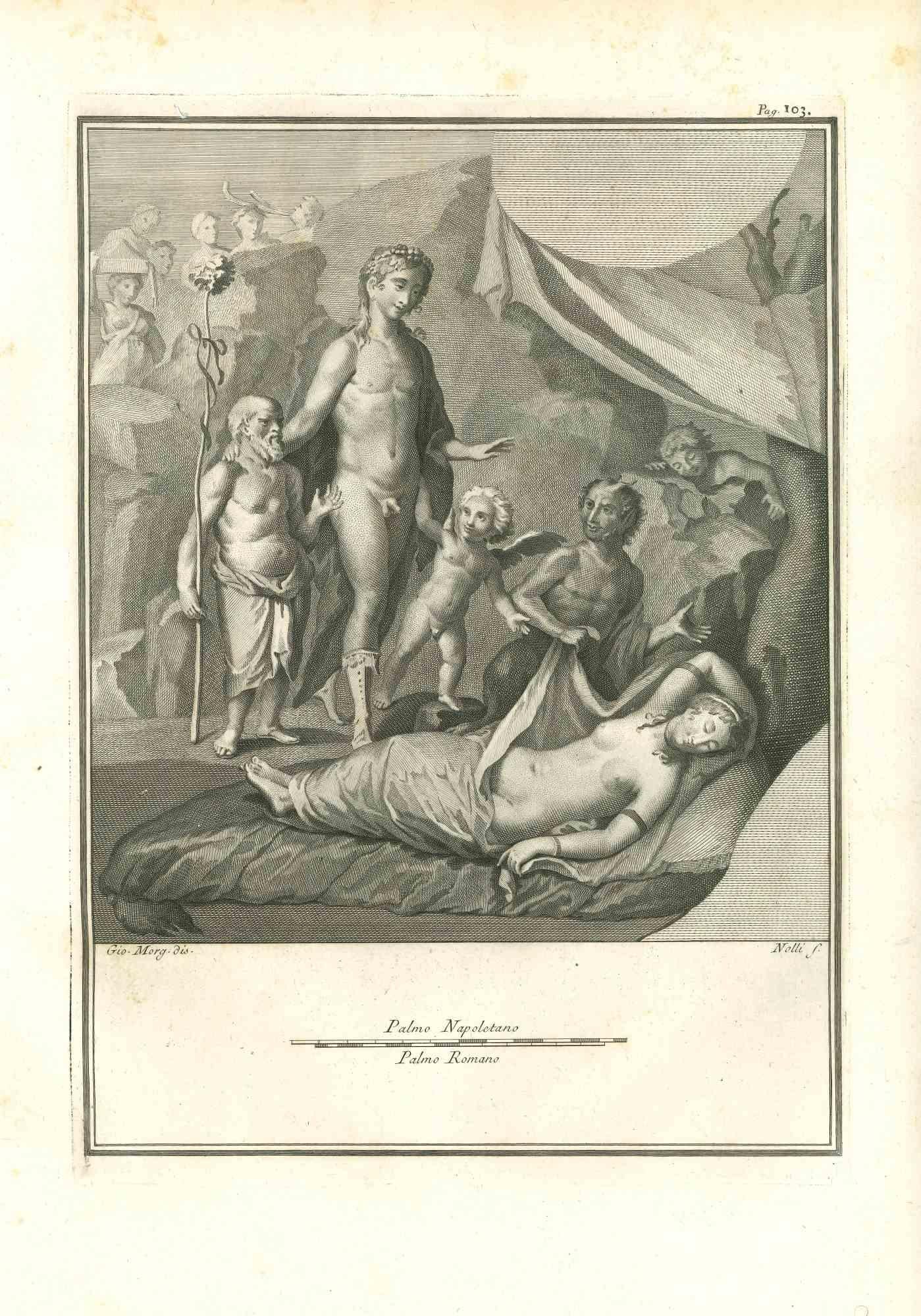 Carlo Nolli Figurative Print - The Reverence of Sleeping Aphrodite -  Etching by C. Nolli -18th Century