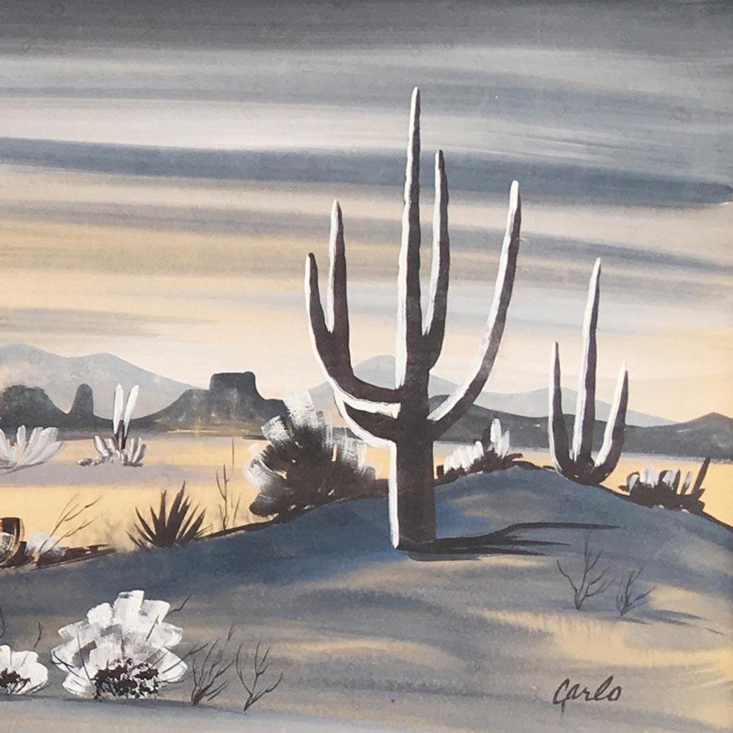 Mid-Century Modern Carlo of Hollywood Arizona Desert Midcentury Painting For Sale