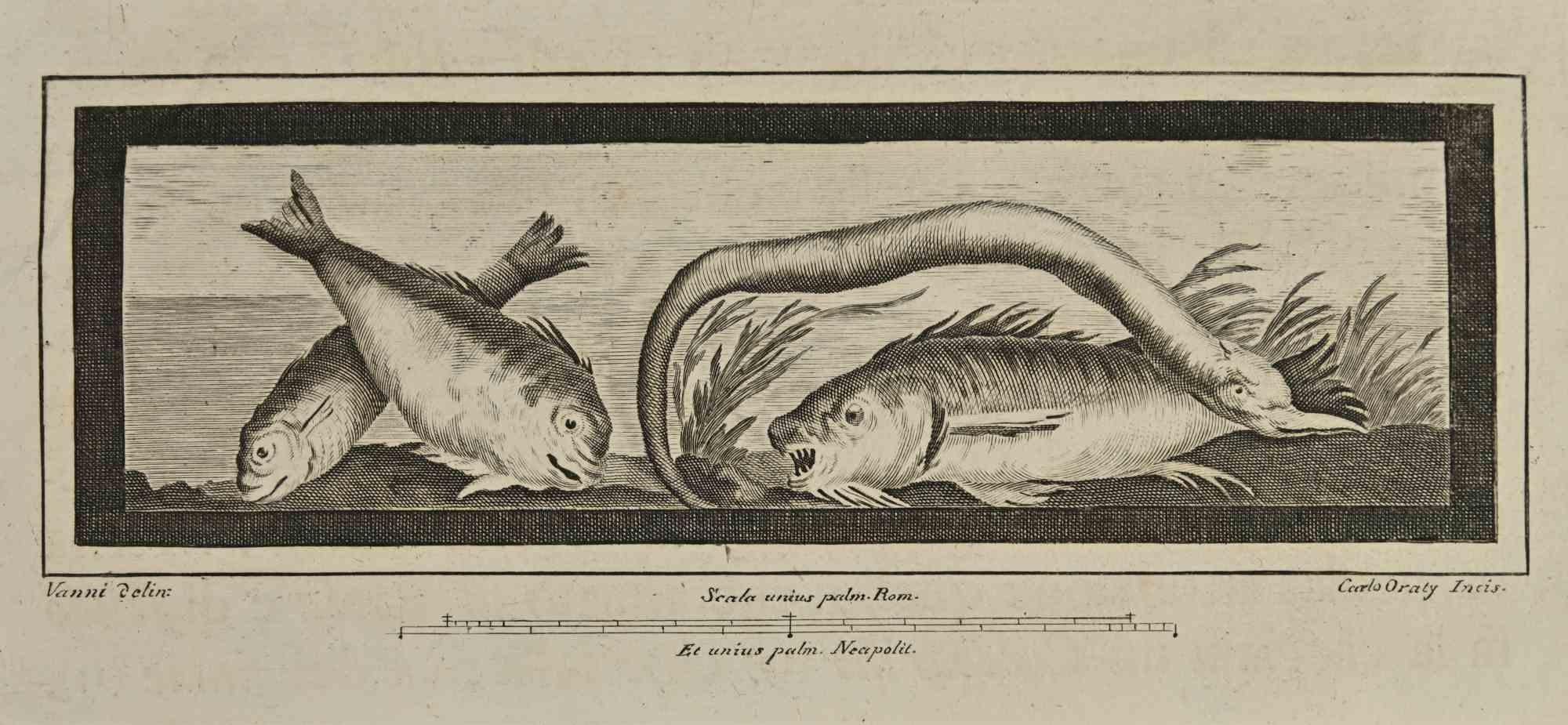 Antico affresco romano dalla serie "Antichità di Ercolano", è un'acquaforte su carta realizzata da Carlo Ortij nel XVIII secolo.

Firmato sul piatto.

Buone condizioni, a parte alcune macchie minori e un taglio in basso a sinistra.

L'incisione