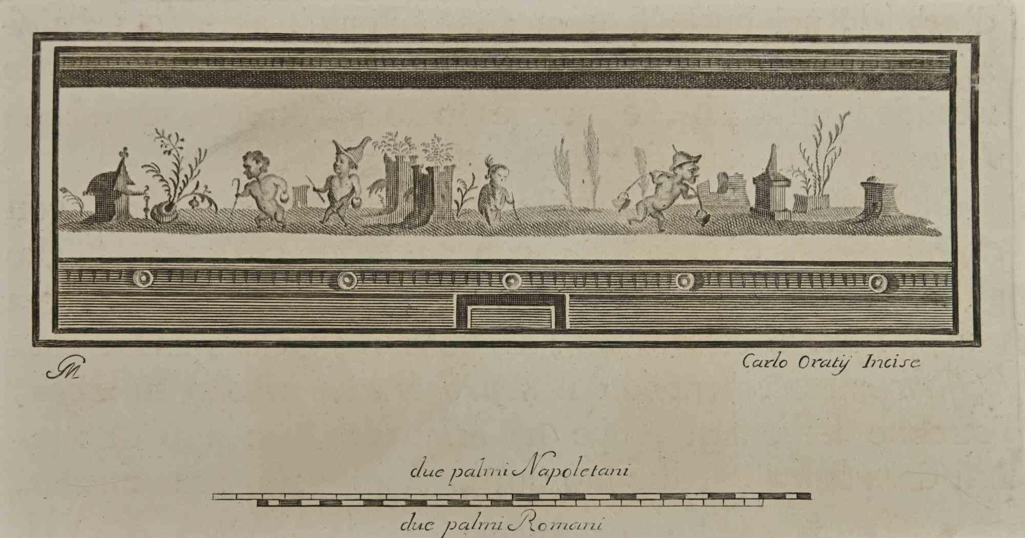 Fresque romaine antique de la série "Antiquités d'Herculanum", est une gravure sur papier réalisée par Carlo Oratij au XVIIIe siècle.

 

Signé sur la plaque.

 

Bonnes conditions.

 

La gravure appartient à la suite d'estampes "Antiquités