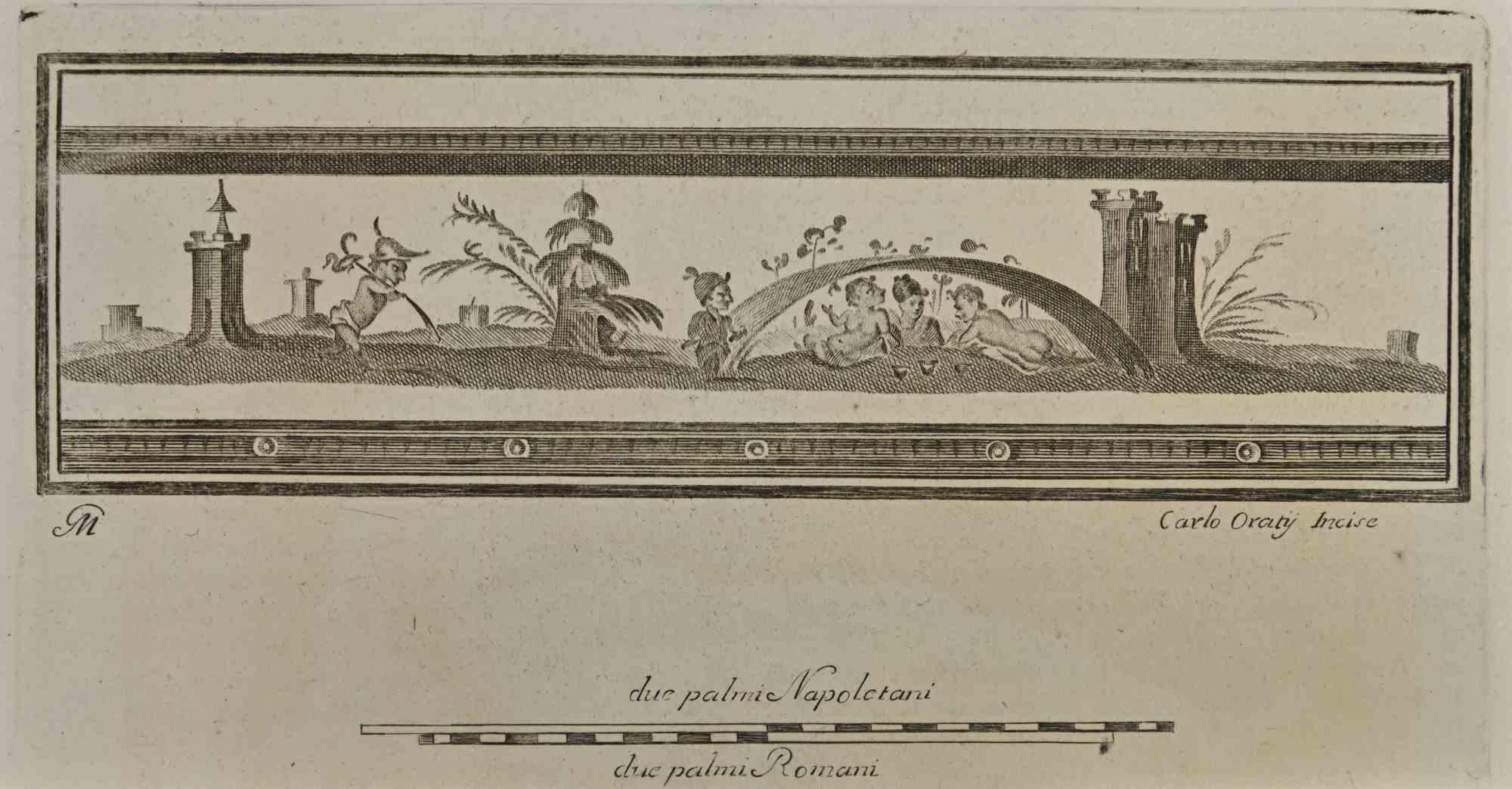 Ancient Roman Fresco from the series "Antiquities of Herculaneum", is an etching on paper realized by Carlo Oratij in the 18th Century.

 

Signed on the plate.

 

Good conditions.

 

The etching belongs to the print suite “Antiquities of