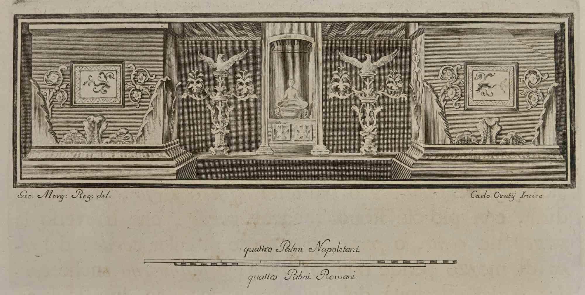 Ancient Roman Fresco from the series "Antiquities of Herculaneum", is an etching on paper realized by Carlo Ortij in the 18th Century.

 

Signed on the plate.

 

Good conditions.

 

The etching belongs to the print suite “Antiquities of