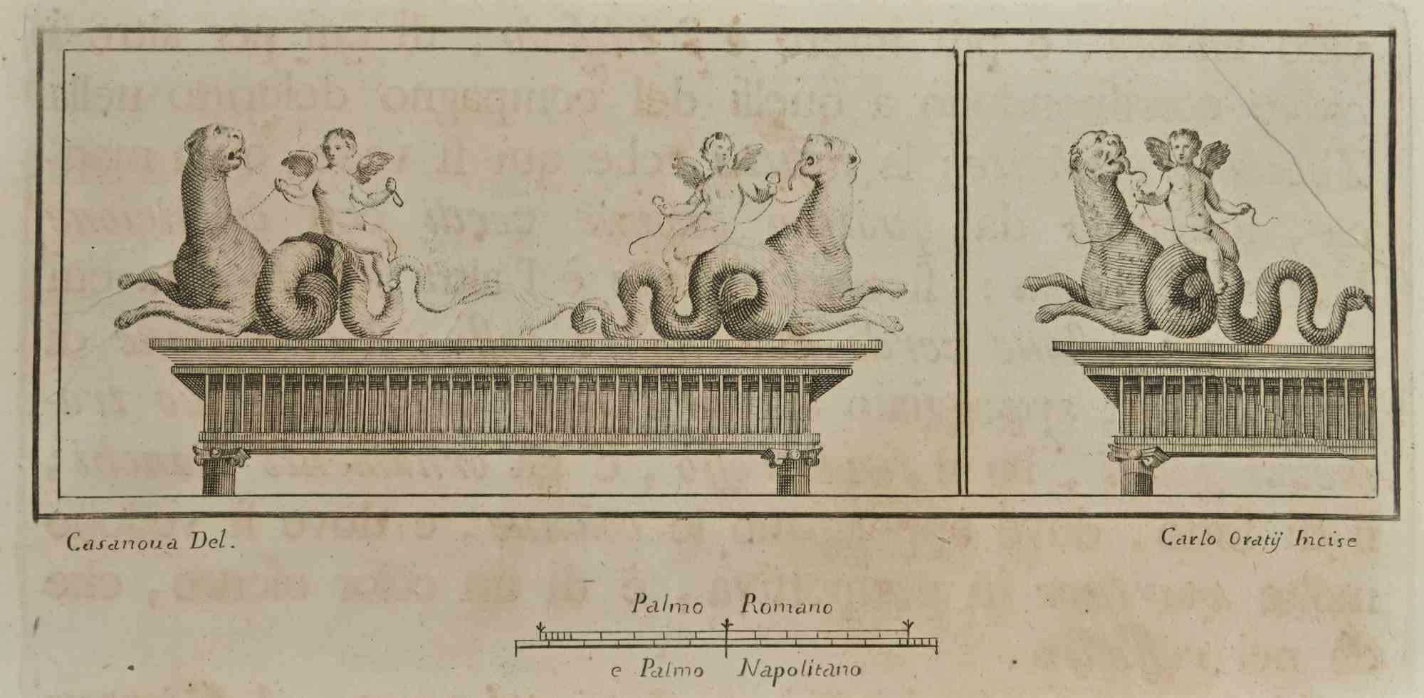 Ancient Roman Fresco from the series "Antiquities of Herculaneum", is an etching on paper realized by Carlo Ortij in the 18th Century.

Signed on the plate.

Good conditions.

 

The etching belongs to the print suite “Antiquities of Herculaneum