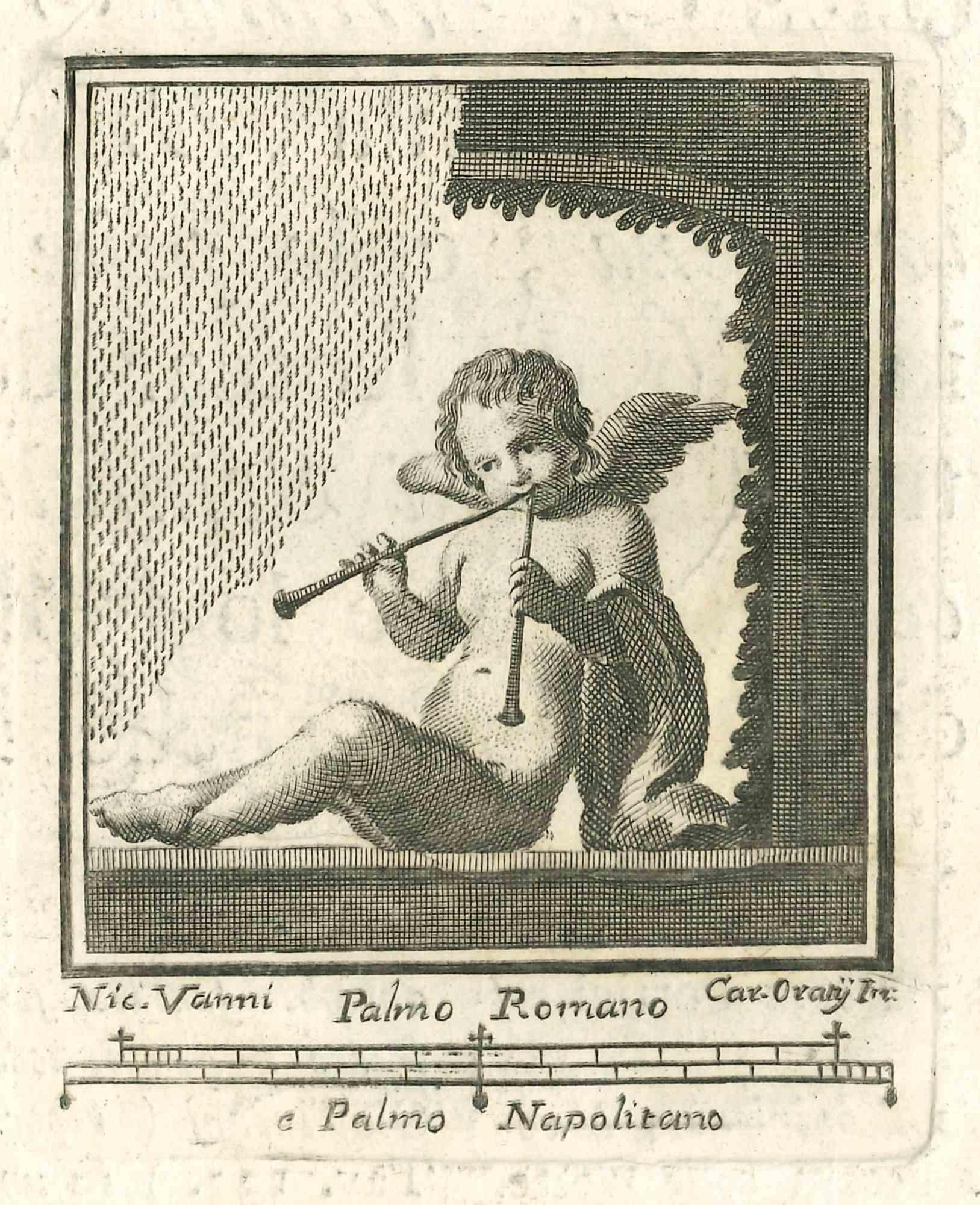 Römisches Stillleben Fresko aus "Antiquitäten von Herculaneum" ist eine Radierung auf Papier von Carlo Oraty aus dem 18.

Signiert auf der Platte.

Guter Zustand mit einigen Faltungen.

Die Radierung gehört zu der Druckserie "Antiquities of