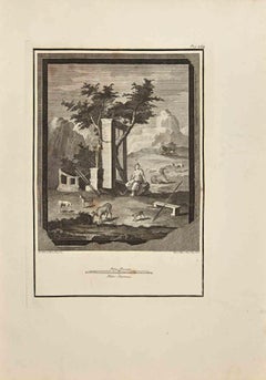 Romanischer Tempel mit Shepard – Radierung von Giussepe Aloja – 18. Jahrhundert