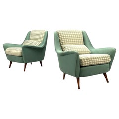 Carlo Pagani attr., Fabric, Wood, Lounge Chairs, Italy, 1950s