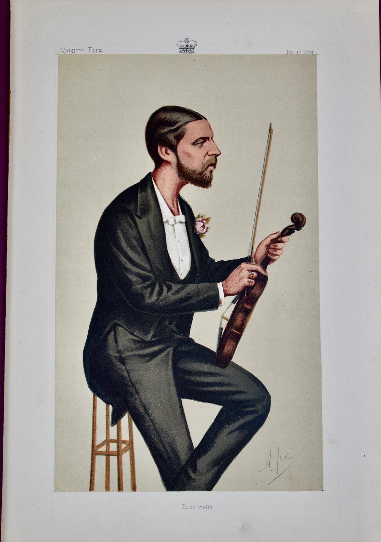 Carlo Pellegrini  Portrait Print - 1st Violin Duke of Edinburgh: 19th C. Vanity Fair Caricature by Ape (Pellegrini)