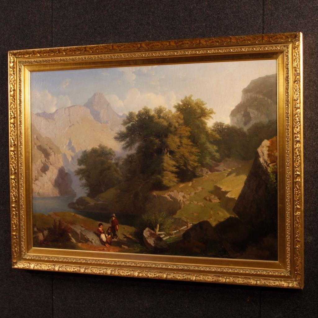 Carlo Piacenza 19th Century Oil on Canvas Italian Signed Landscape Painting 1855 4