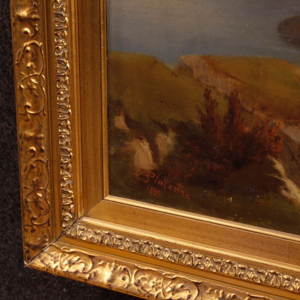 Carlo Piacenza 19th Century Oil on Canvas Italian Signed Landscape Painting 1855 5