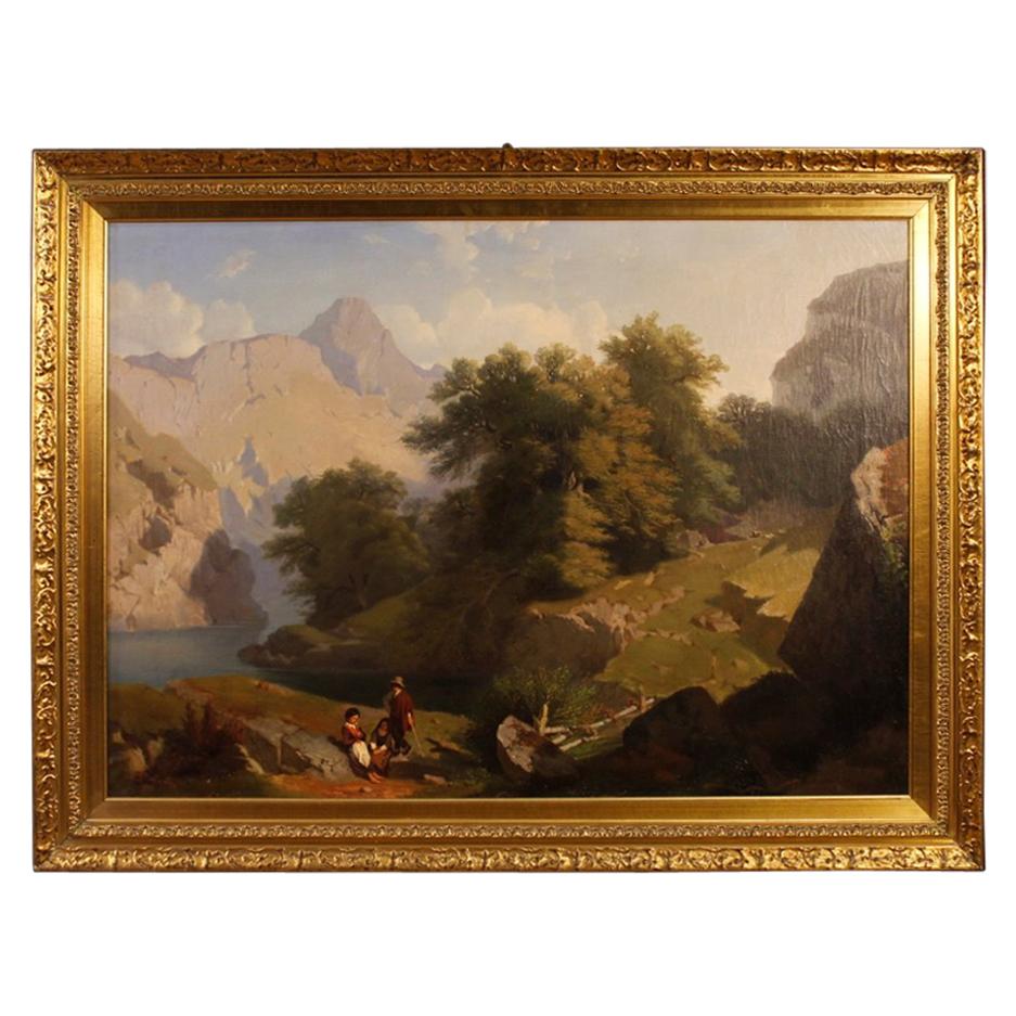 Carlo Piacenza 19th Century Oil on Canvas Italian Signed Landscape Painting 1855