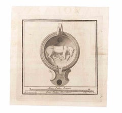 Used Oil Lamp With Horse - Etching by Carlo Pignatari - 18th Century