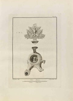 Antique Silvanus Roman God On  Oil Lamp - Etching by Carlo Pignatari - 18th Century