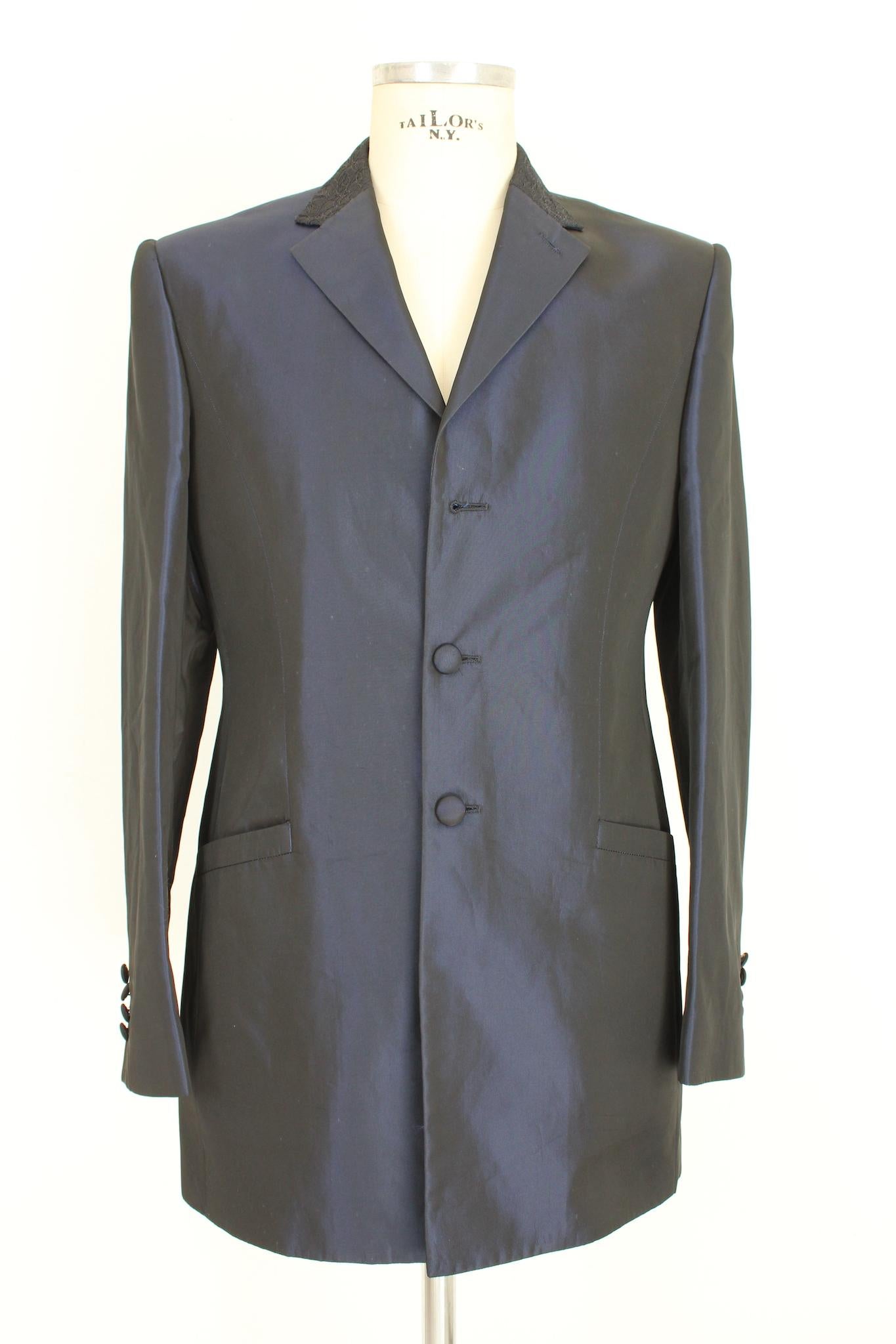 Black Carlo Pignatelli Blue Silk Ceremony Pants Suit 2000s For Sale