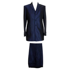 Vintage Carlo Pignatelli Blue Silk Ceremony Pants Suit 2000s