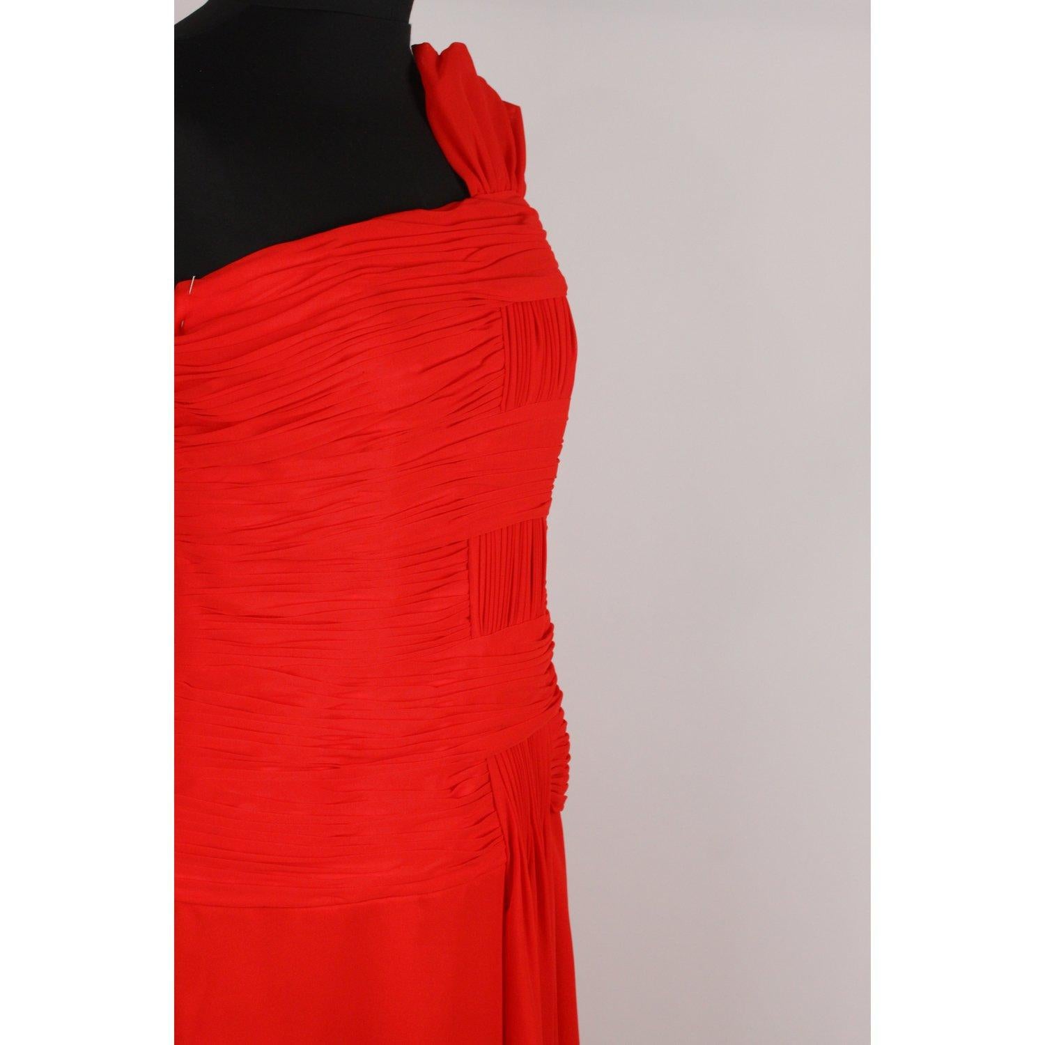 Carlo Pignatelli Red Chiffon One Shoulder Midi Dress Size 42 1