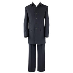 CARLO PIGNATELLI Size 38 Long Navy Acetate Blend Collar Suit