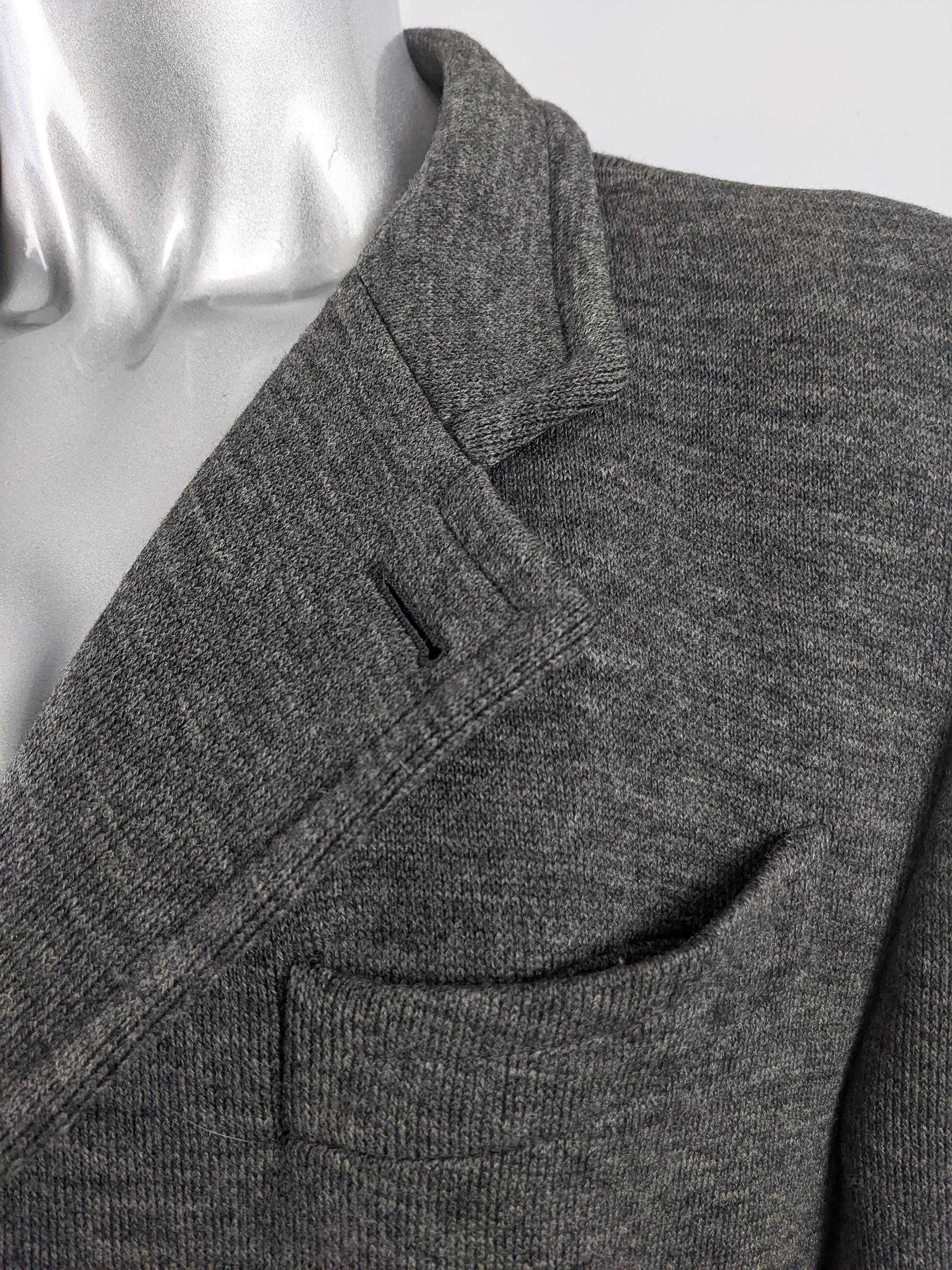 Gray Carlo Pignatelli Vintage 1980s Mens Grey Wool Knit Shoulder Padded Coat For Sale
