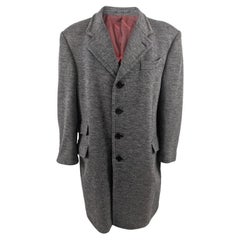 Carlo Pignatelli Used 1980s Mens Grey Wool Knit Shoulder Padded Coat