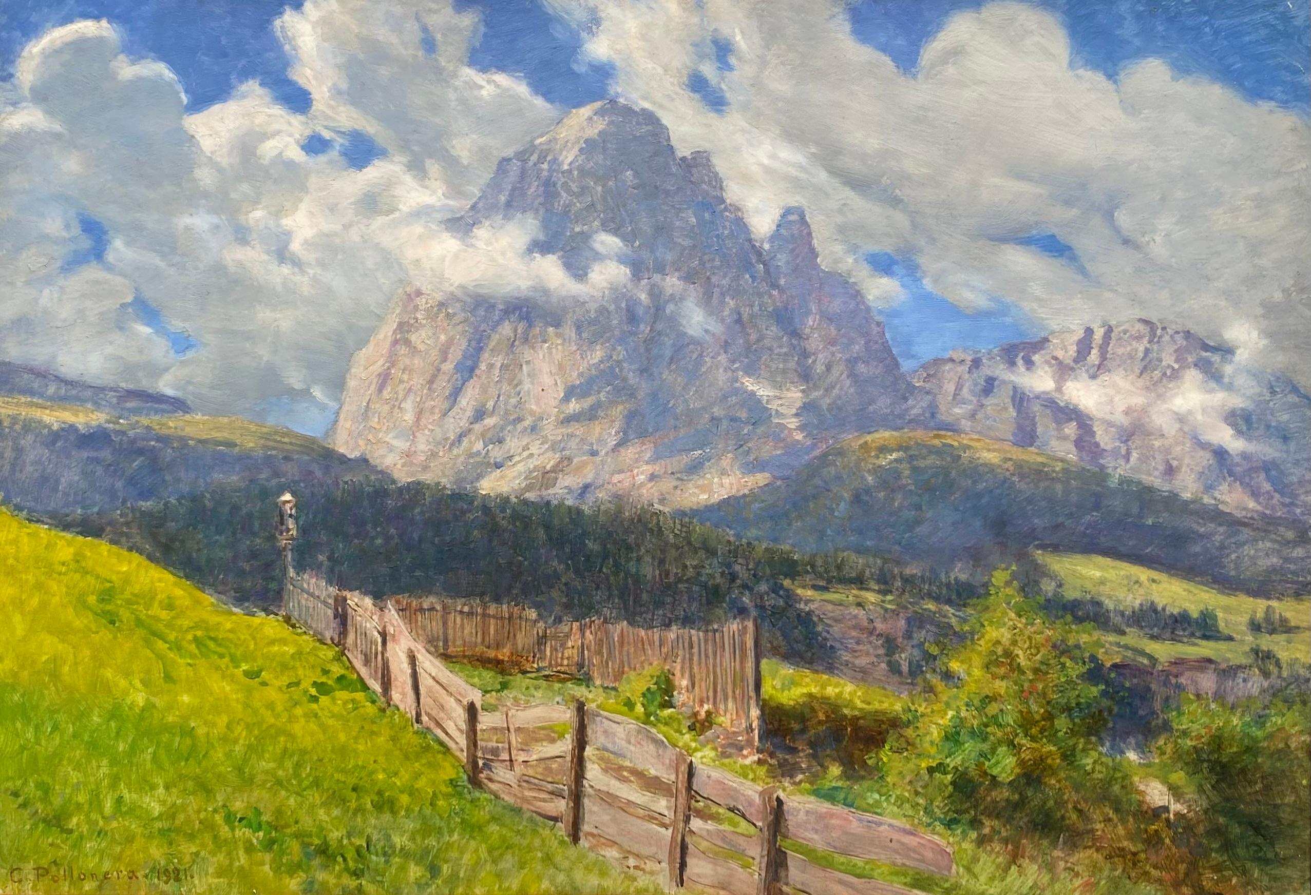 Landschaftsgemälde der Dolomiten in Italien aus den 1920er Jahren von dem italienischen Künstler Carlo Pollonera.

-
Carlo Pollonera fängt die Leichtigkeit und die Luft der Dolomiten so gekonnt ein, dass man die Frische der klaren, dünnen Luft fast