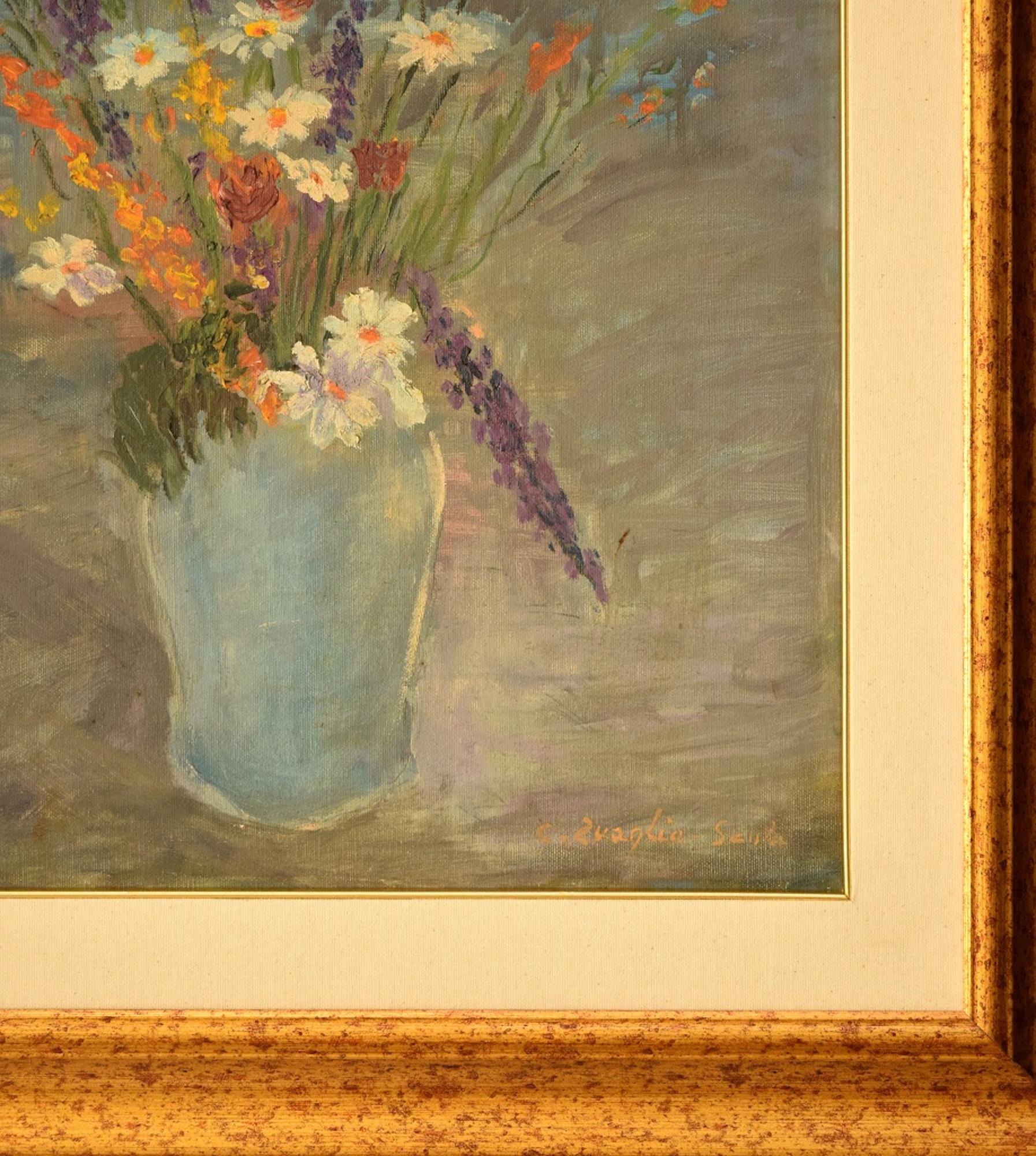 Still life with Flowers - Oil on Canvas by C. Quaglia -Mid 20th Century - Painting by Carlo Quaglia