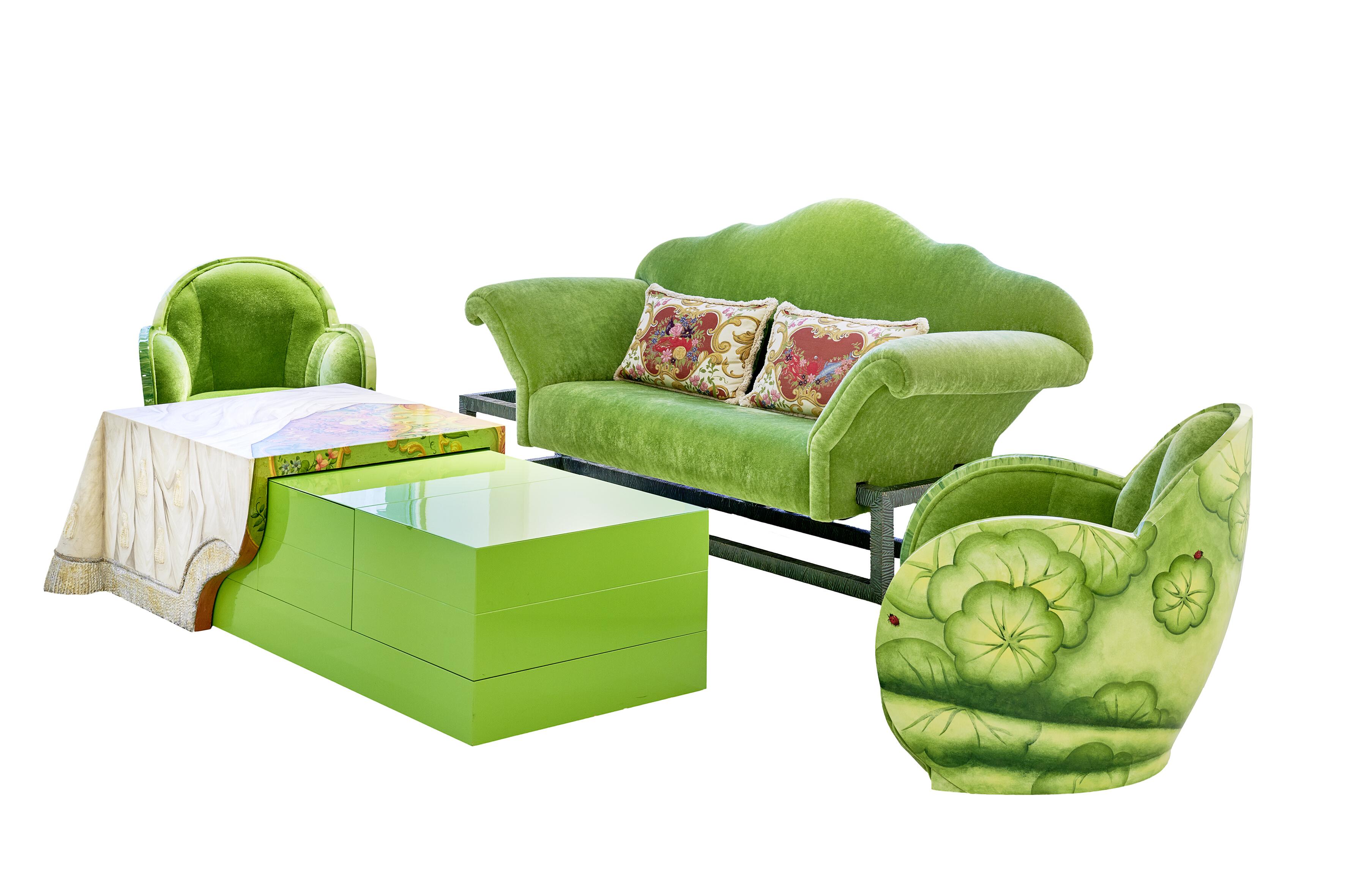 Seating Group Green Velvet - Sculpture by Carlo Rampazzi