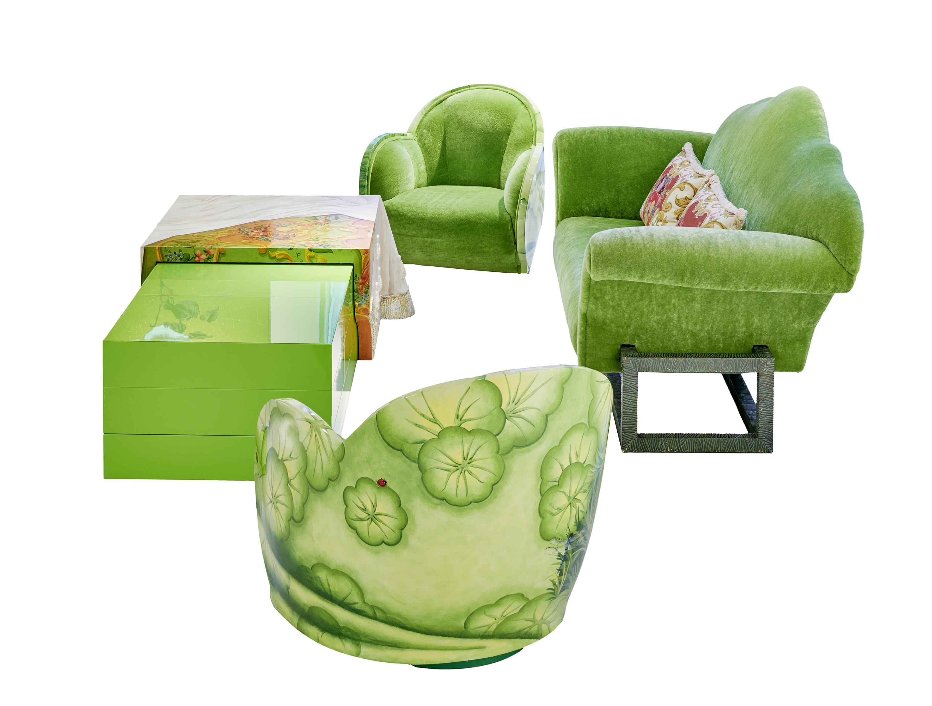 Seating Group Green Velvet - Contemporary Sculpture by Carlo Rampazzi
