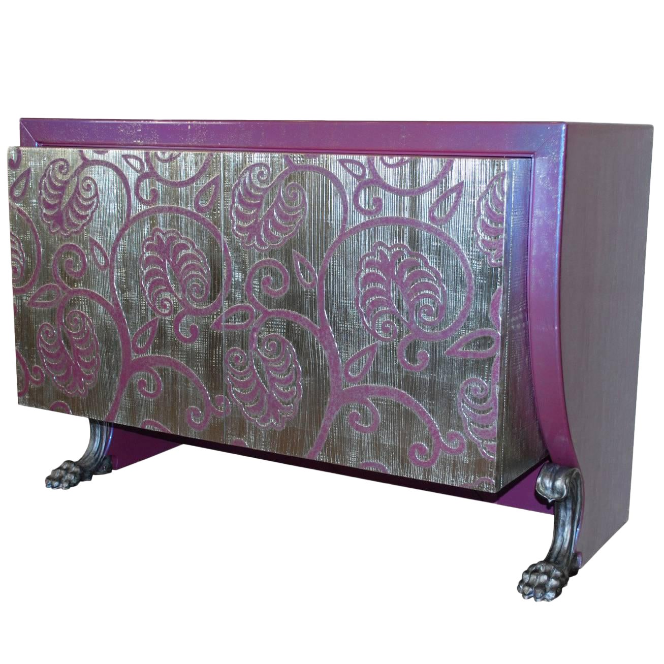 Carlo Rampazzi Italian Large Cabinet Purple Silver Modern