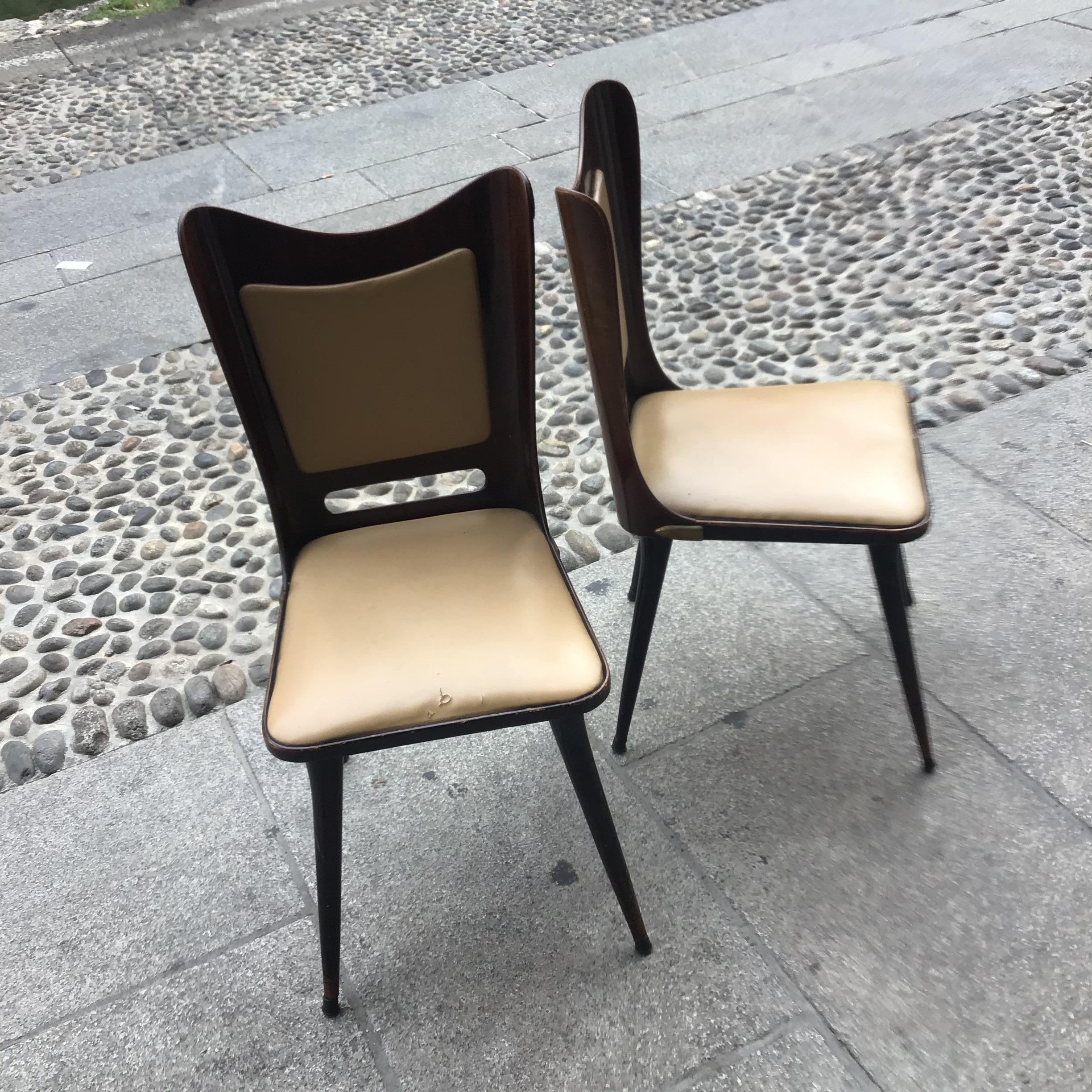 Carlo Ratti Chairs Wood Brass Skin 1955, Italy For Sale 4