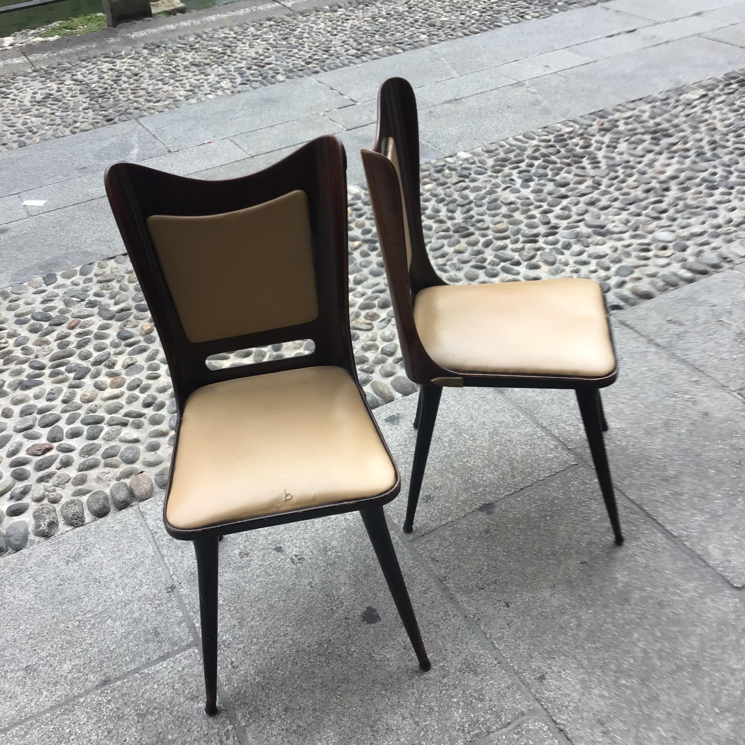 Carlo Ratti Chairs Wood Brass Skin 1955, Italy For Sale 5