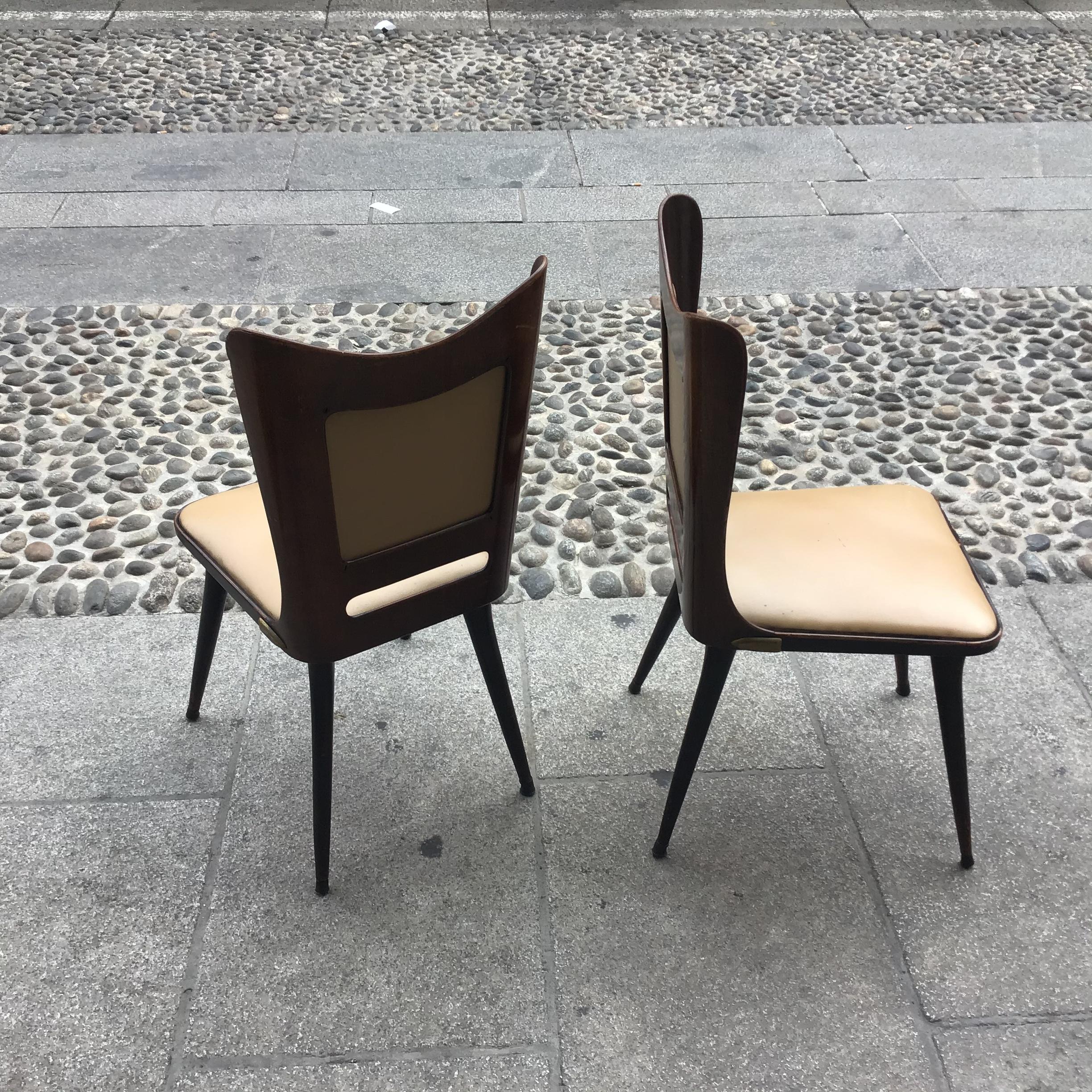 Carlo Ratti Chairs Wood Brass Skin 1955, Italy For Sale 6