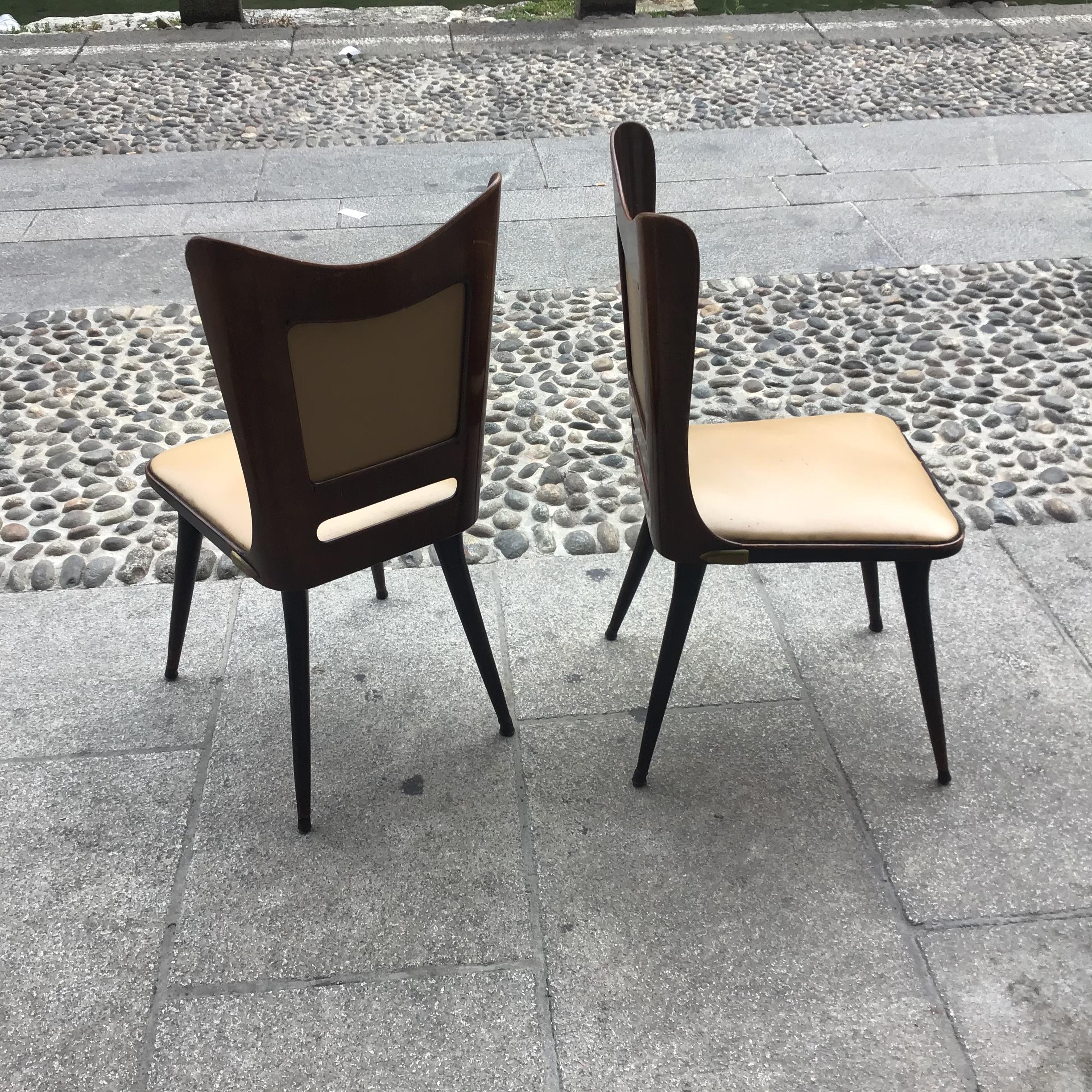 Carlo Ratti Chairs Wood Brass Skin 1955, Italy For Sale 7