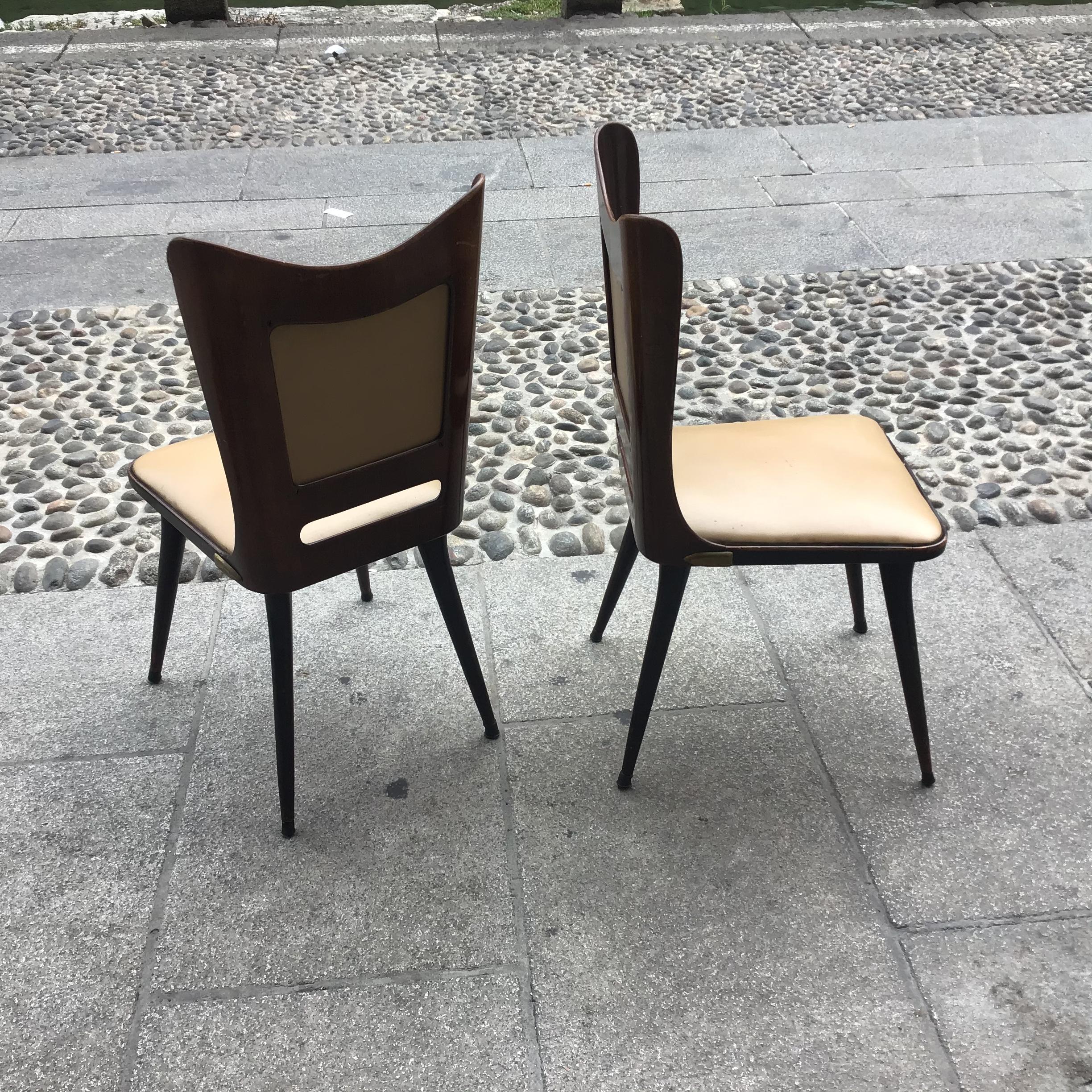Carlo Ratti Chairs Wood Brass Skin 1955, Italy For Sale 8