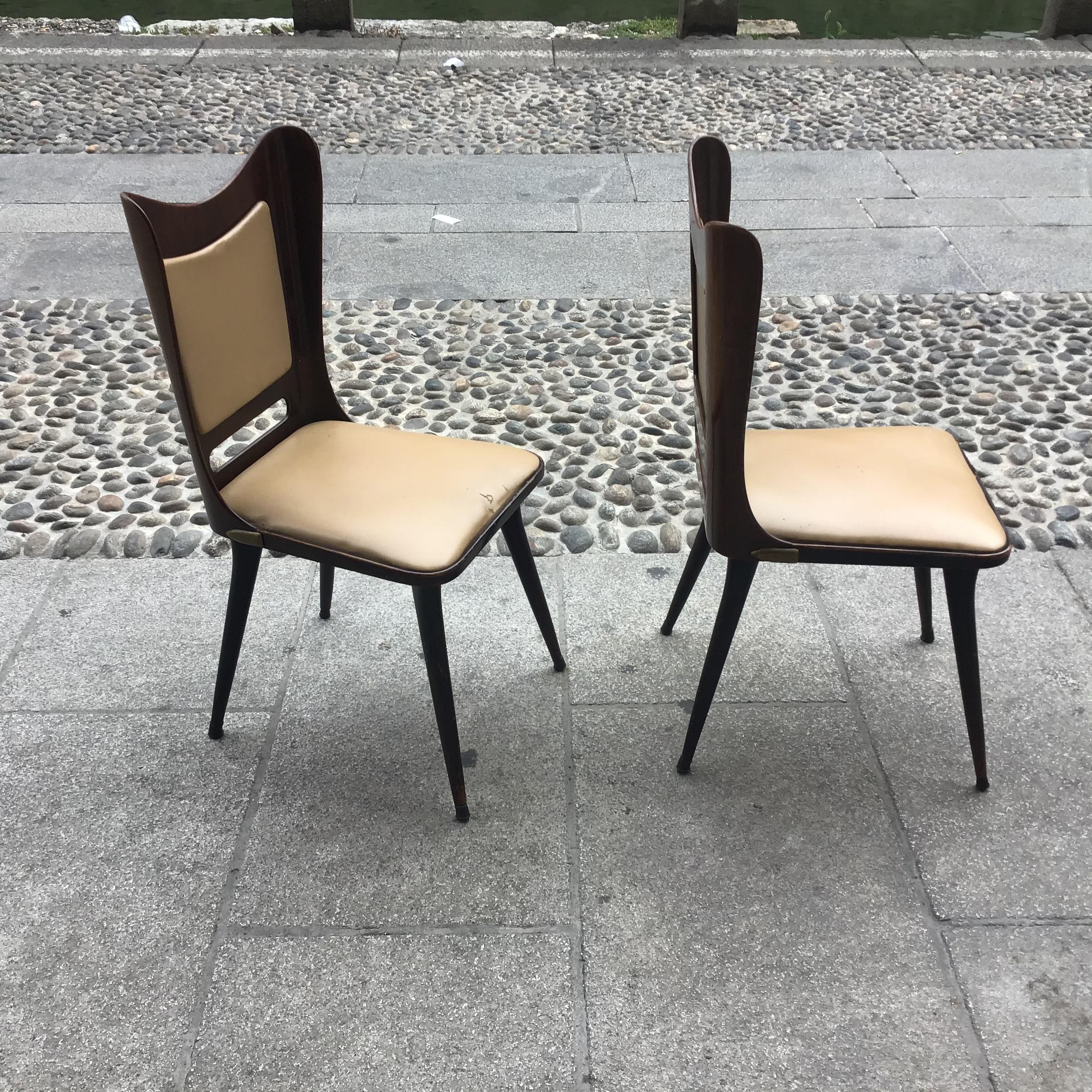 Carlo Ratti Chairs Wood Brass Skin 1955, Italy For Sale 9