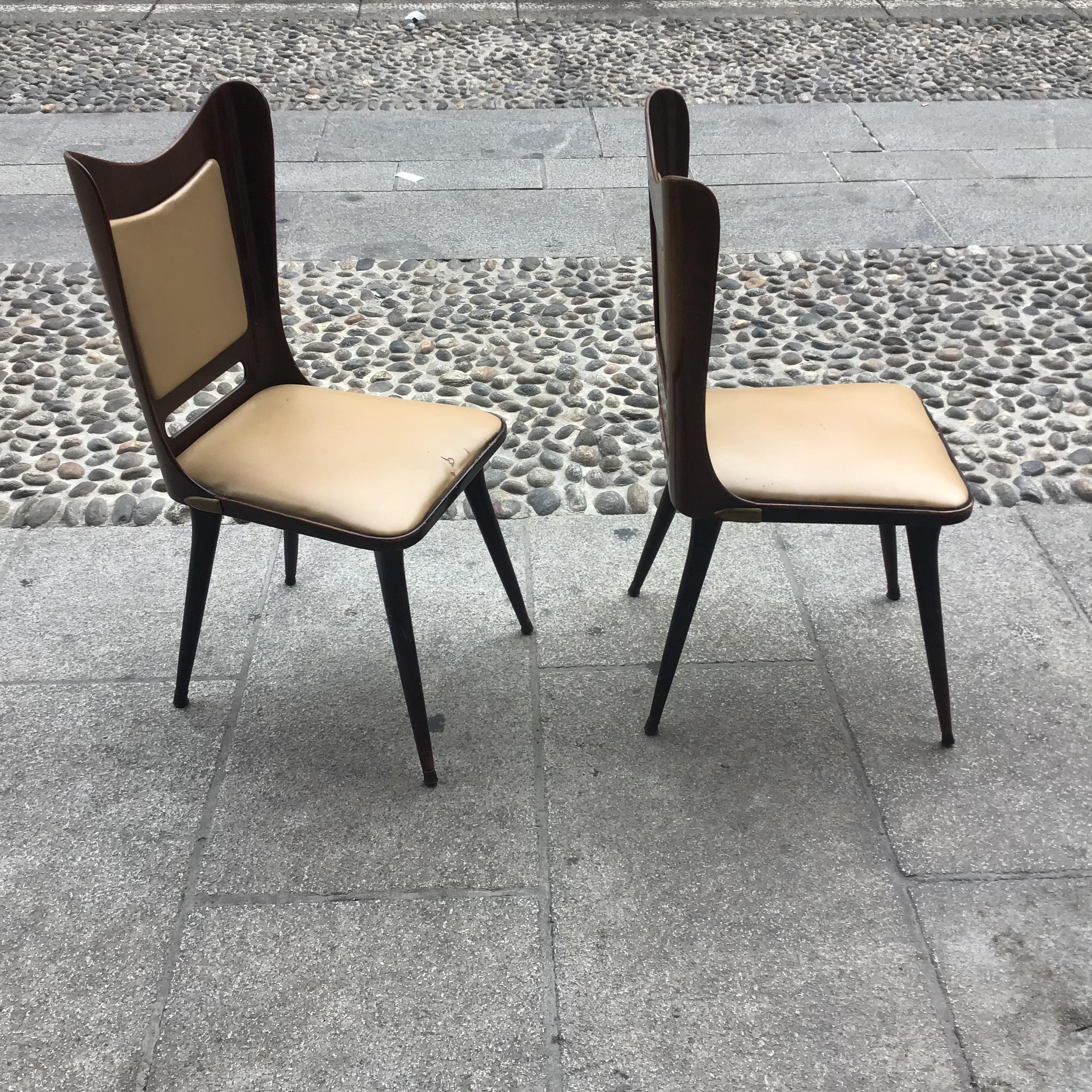 Carlo Ratti Chairs Wood Brass Skin 1955, Italy For Sale 10