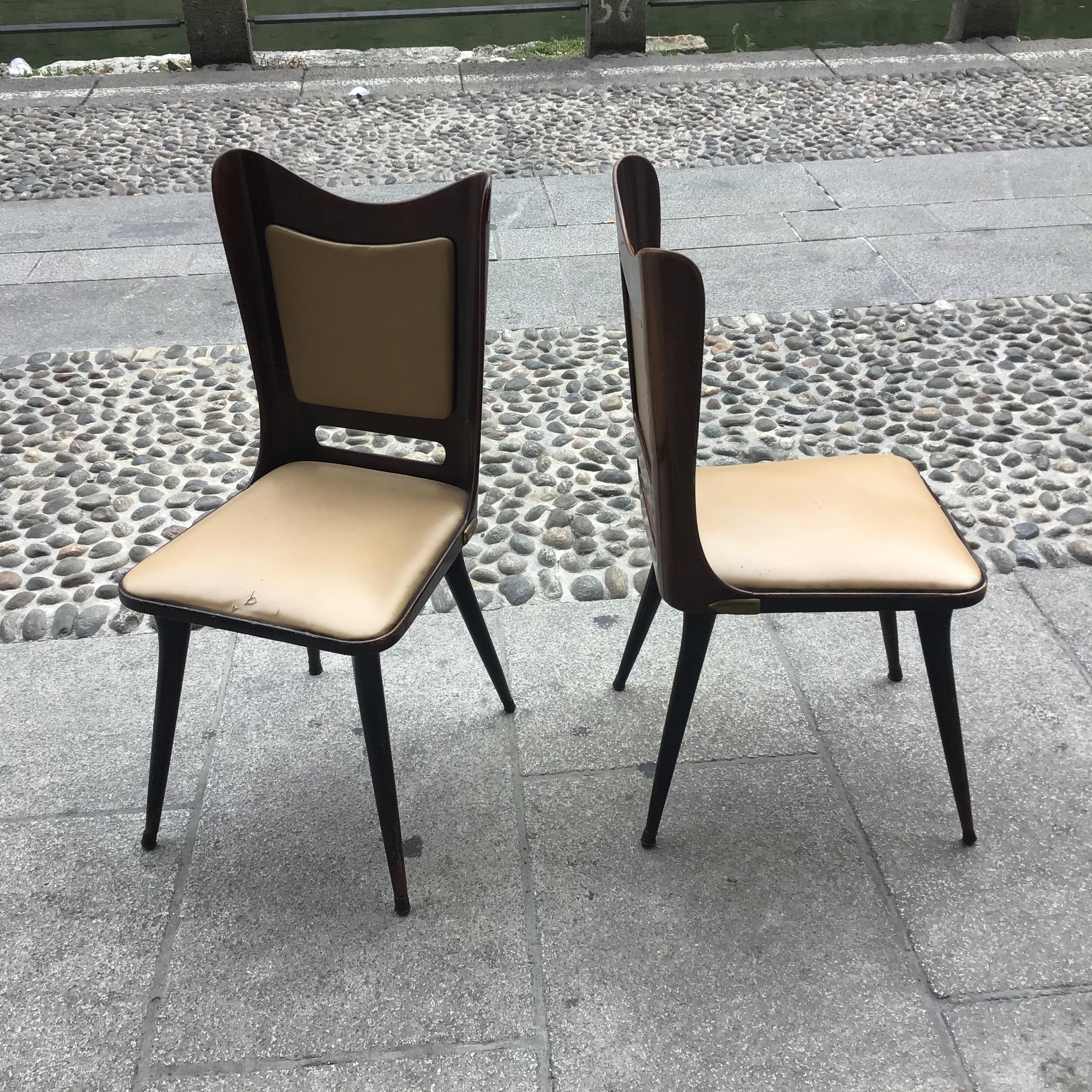 Carlo Ratti Chairs Wood Brass Skin 1955, Italy For Sale 11