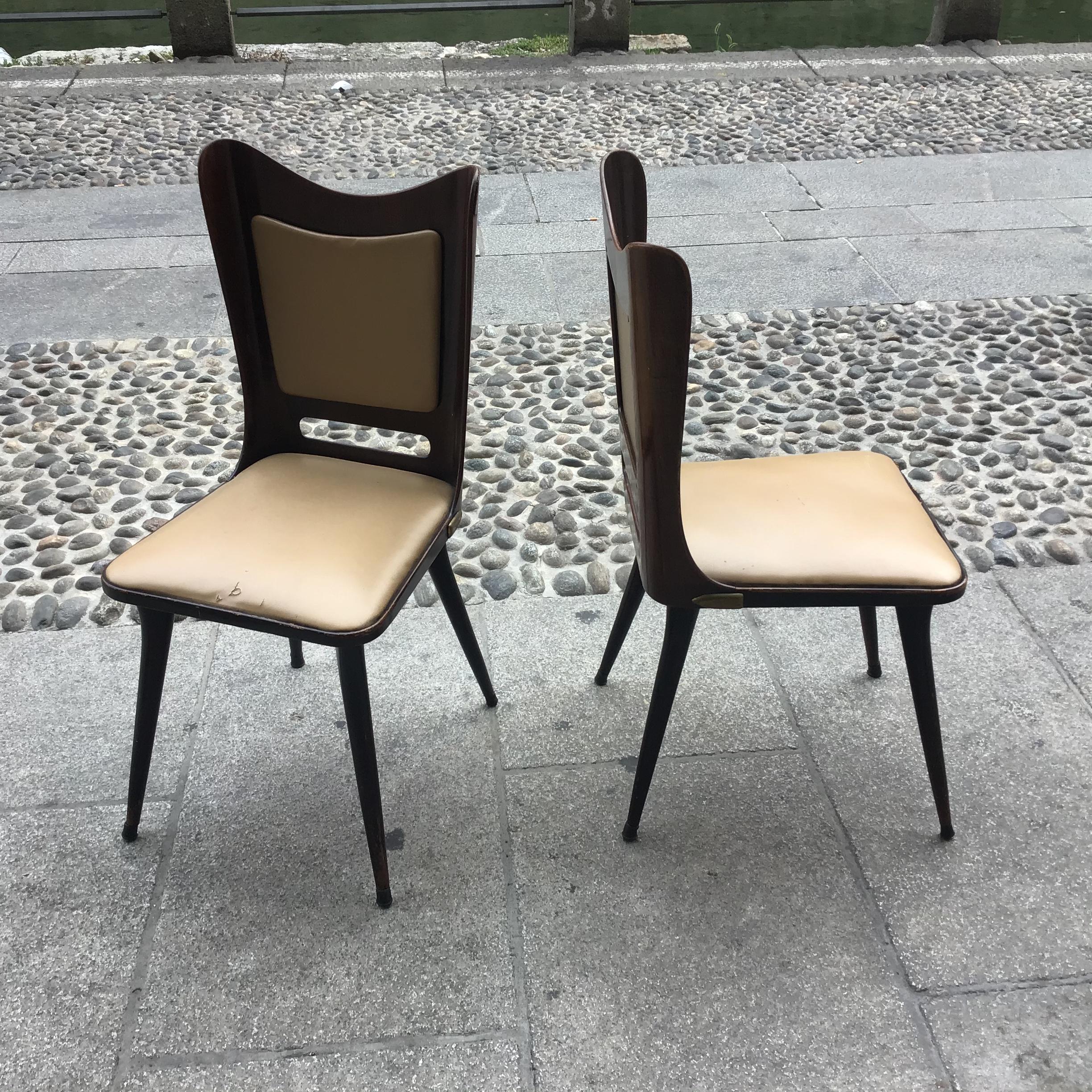 Carlo Ratti Chairs Wood Brass Skin 1955, Italy For Sale 12