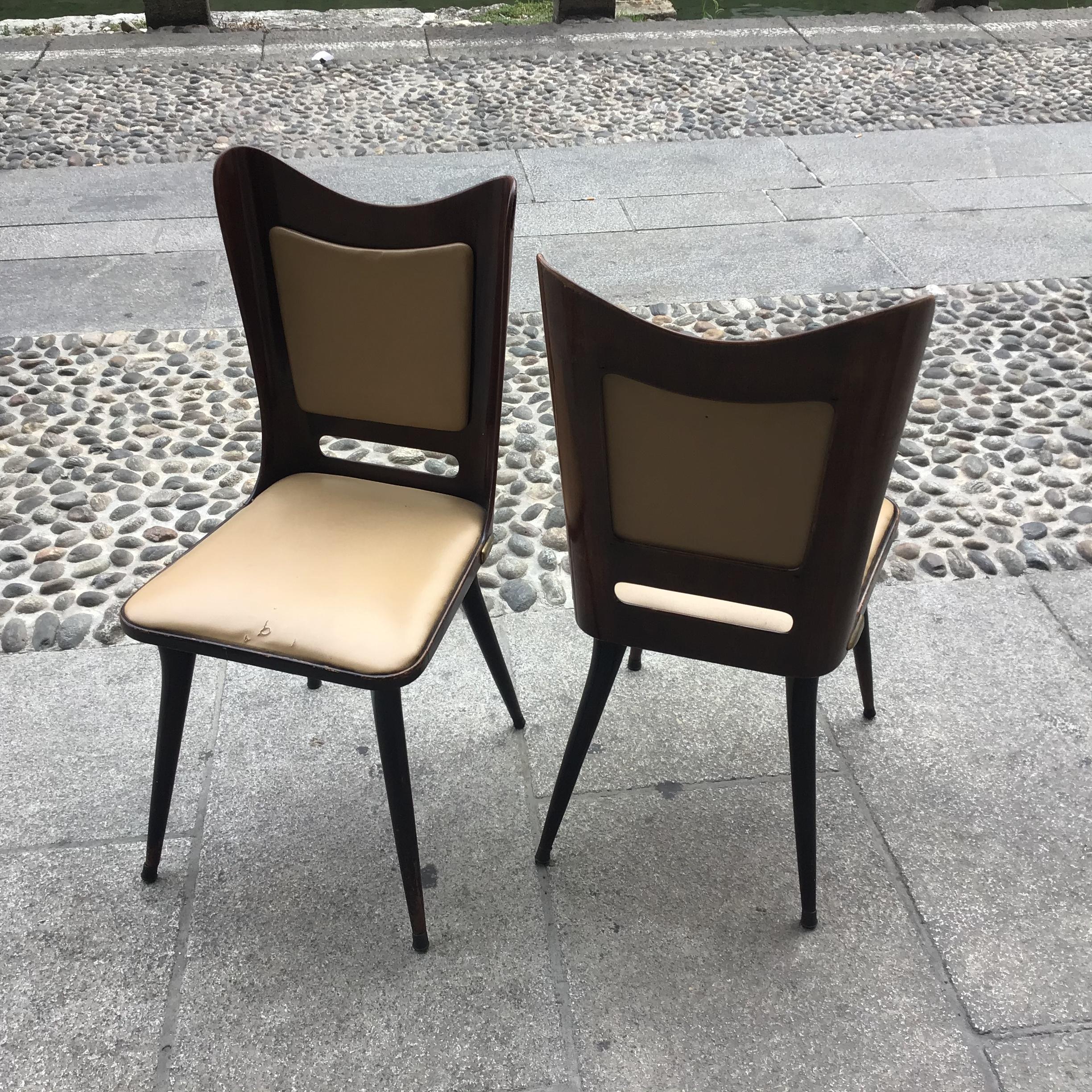 Carlo Ratti Chairs Wood Brass Skin 1955, Italy For Sale 13