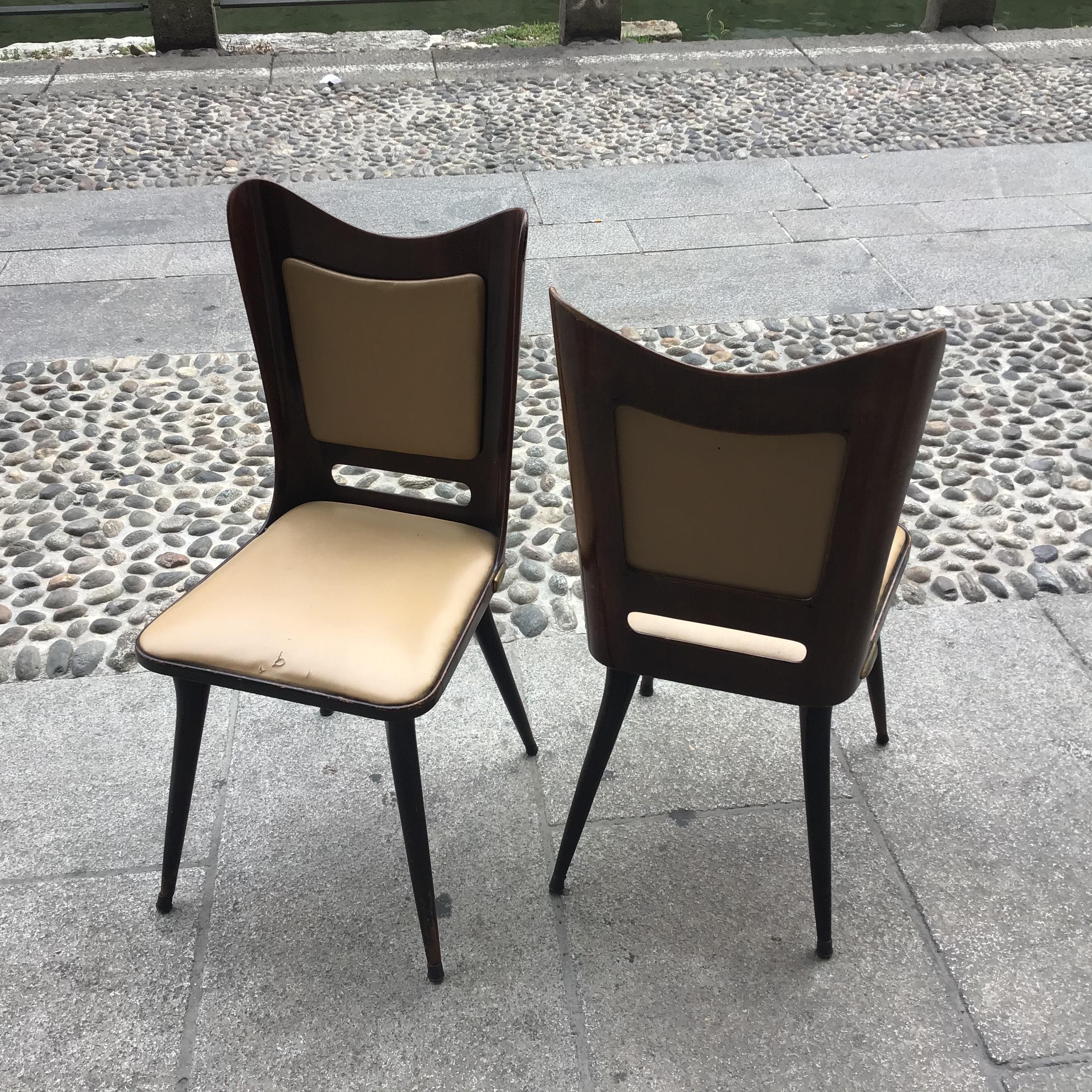 Carlo Ratti Chairs Wood Brass Skin 1955, Italy For Sale 14